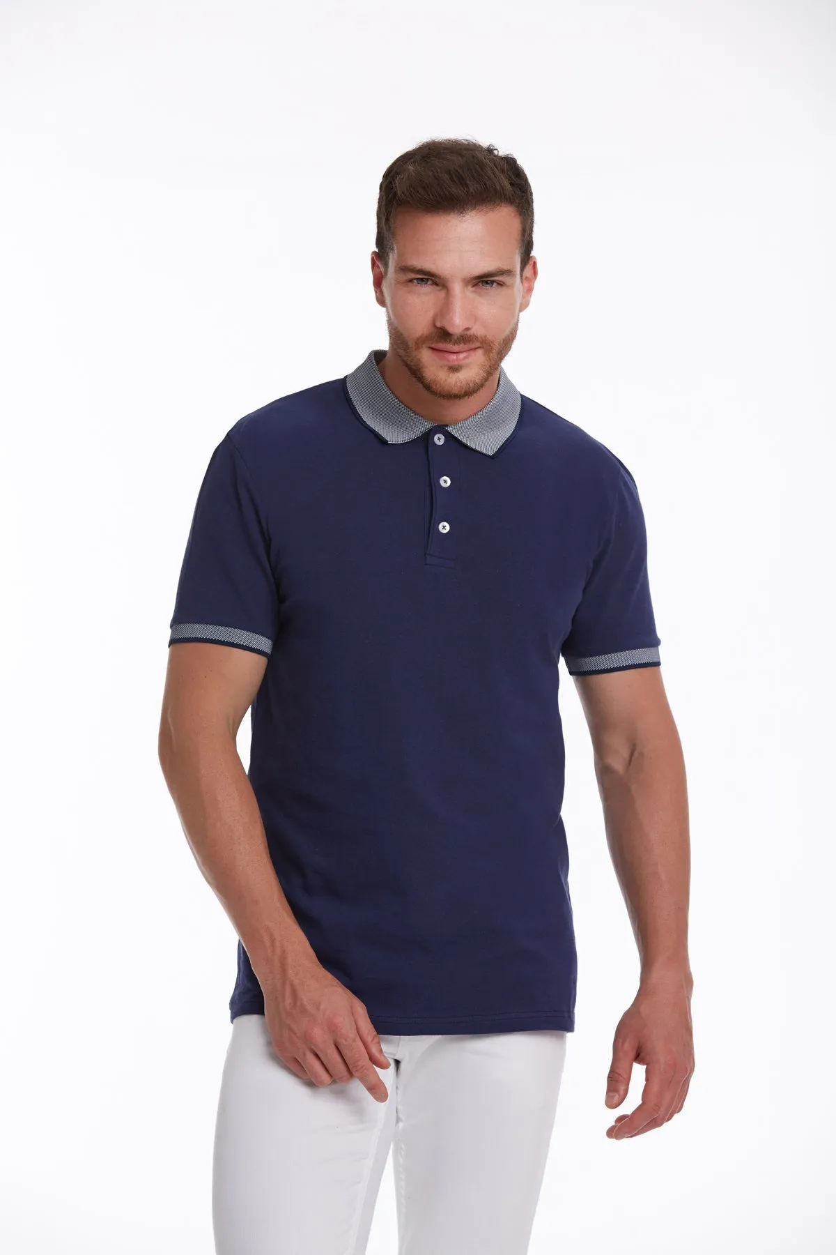 Fashionable Layer Relaxed Fit Regular Fit Navy Basic 100% Cotton Polo T-Shirt