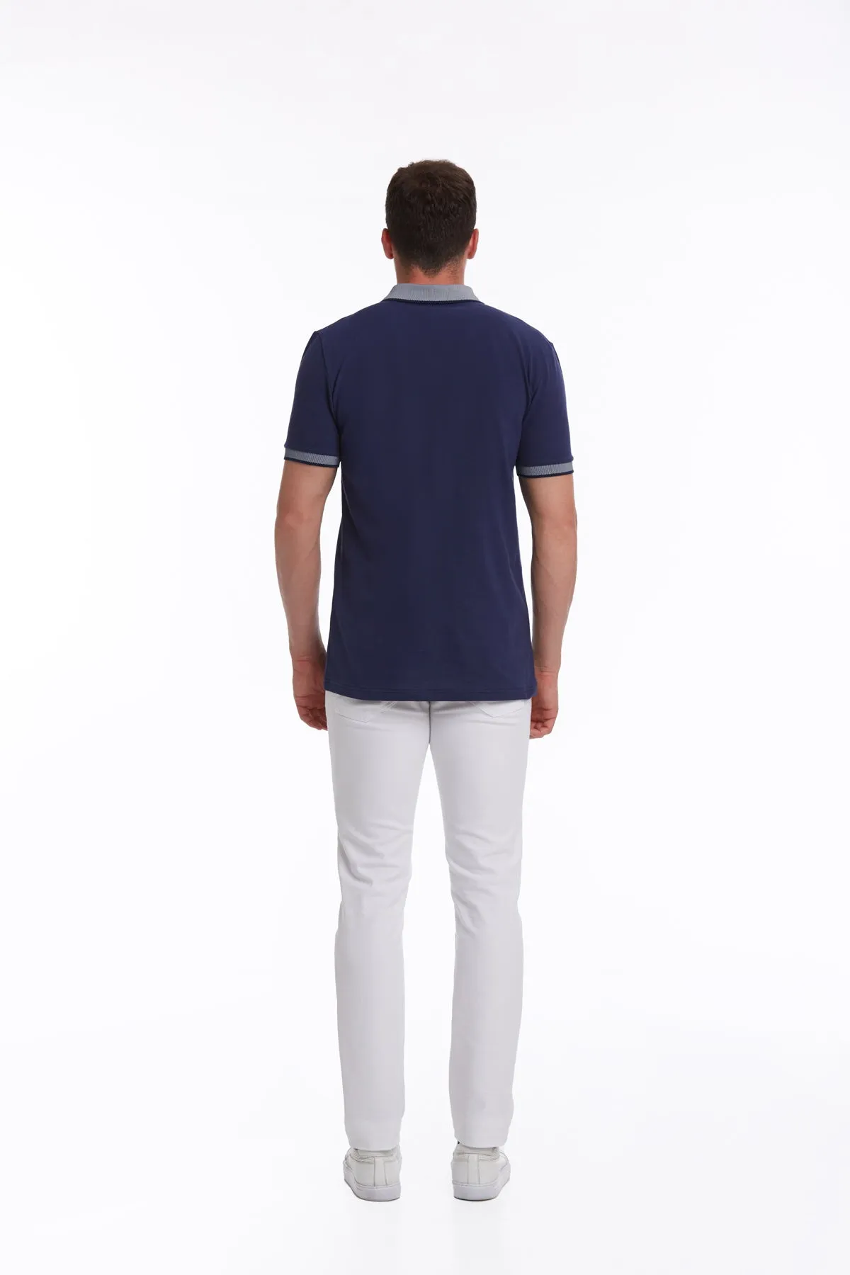 Ventilated Side Gussets Regular Fit Navy Basic 100% Cotton Polo T-Shirt