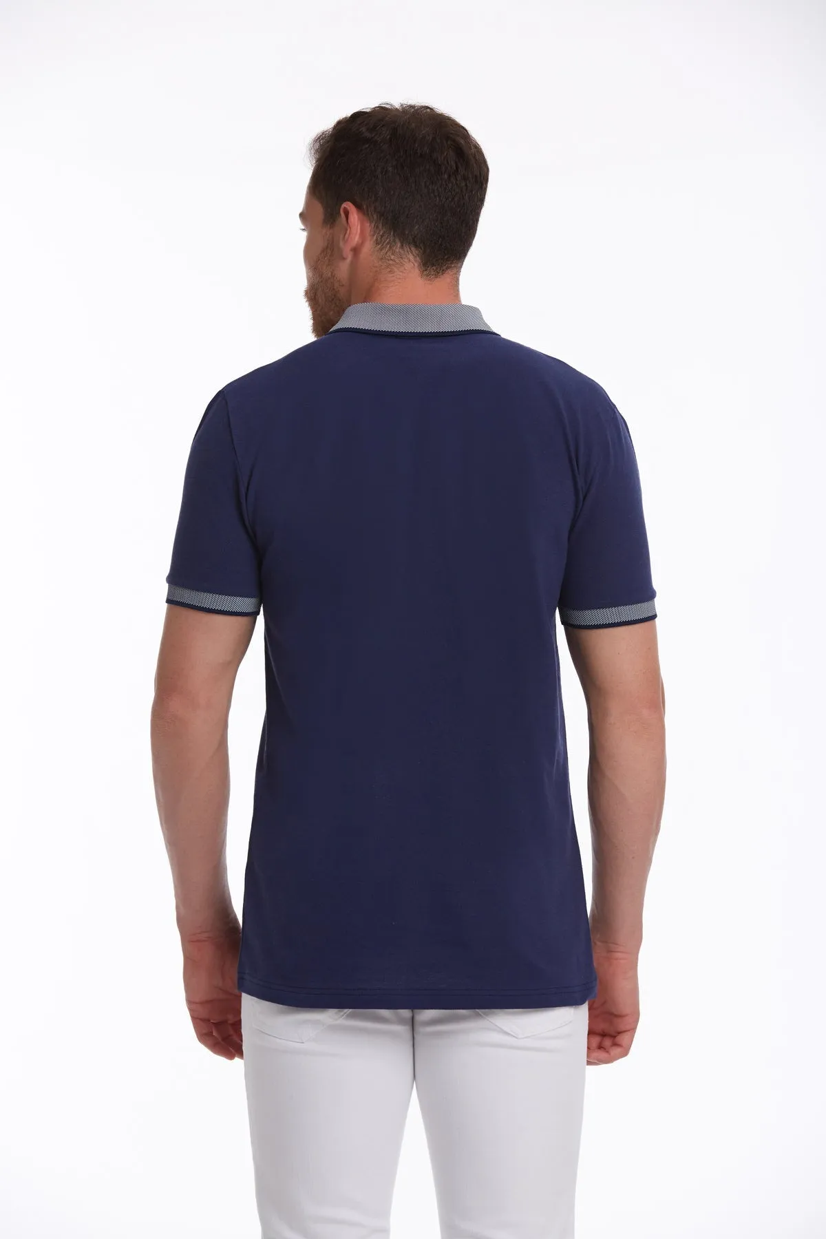 Regular Fit Navy Basic 100% Cotton Polo T-Shirt Trendy Prints Sleek Layering