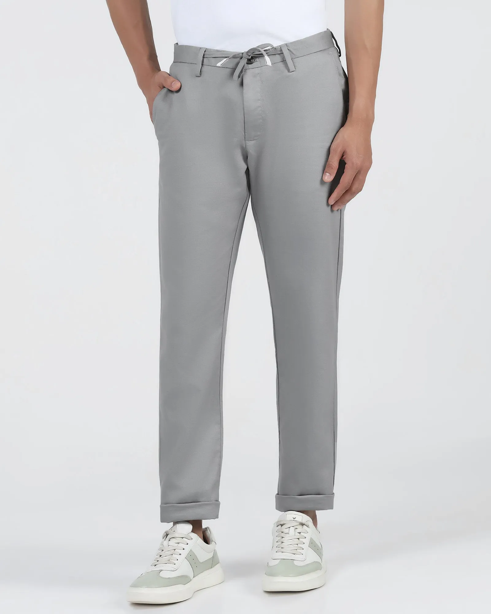 Linen Slim Comfort B-95 Casual Grey Solid Khakis - Edwin Functional Look Hip Friendly Pockets