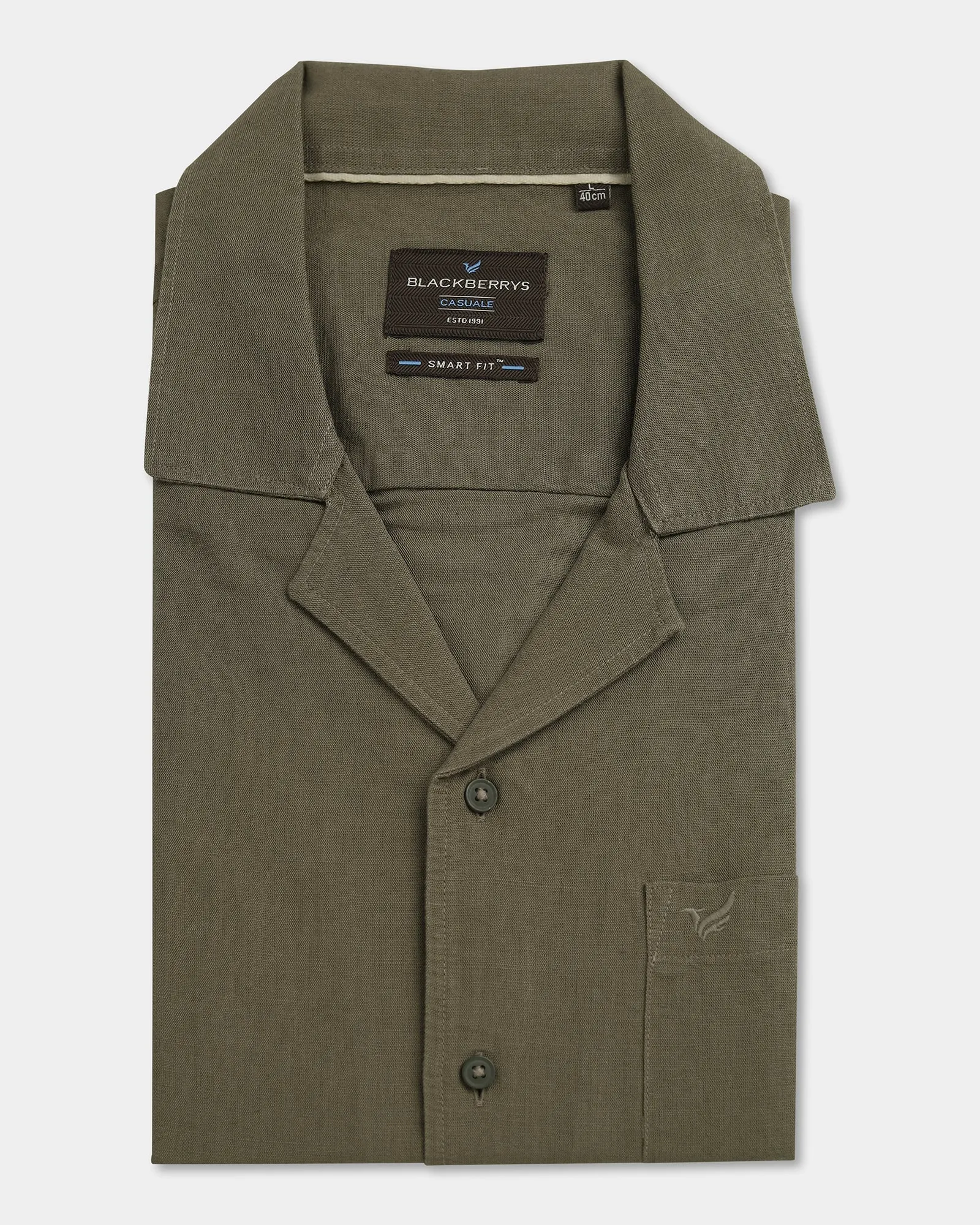 Cocktail Party Olive Linen Half Sleeve Solid Shirt - Maison