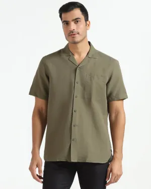 Timeless Classic Olive Linen Half Sleeve Solid Shirt - Maison