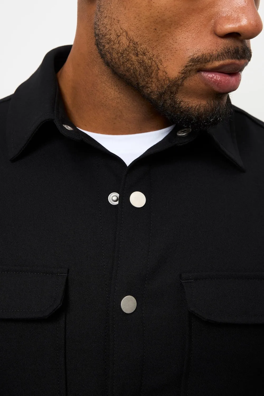 Woven Popper Overshirt in Black Fast Drying
