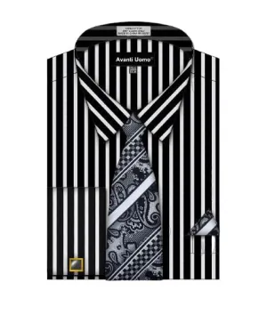 Comfort Stretch No Slip Shoulder Grips AVANTI UOMO BOLD STRIPED SHIRT ALL OVER BODY DN127M BK/WH