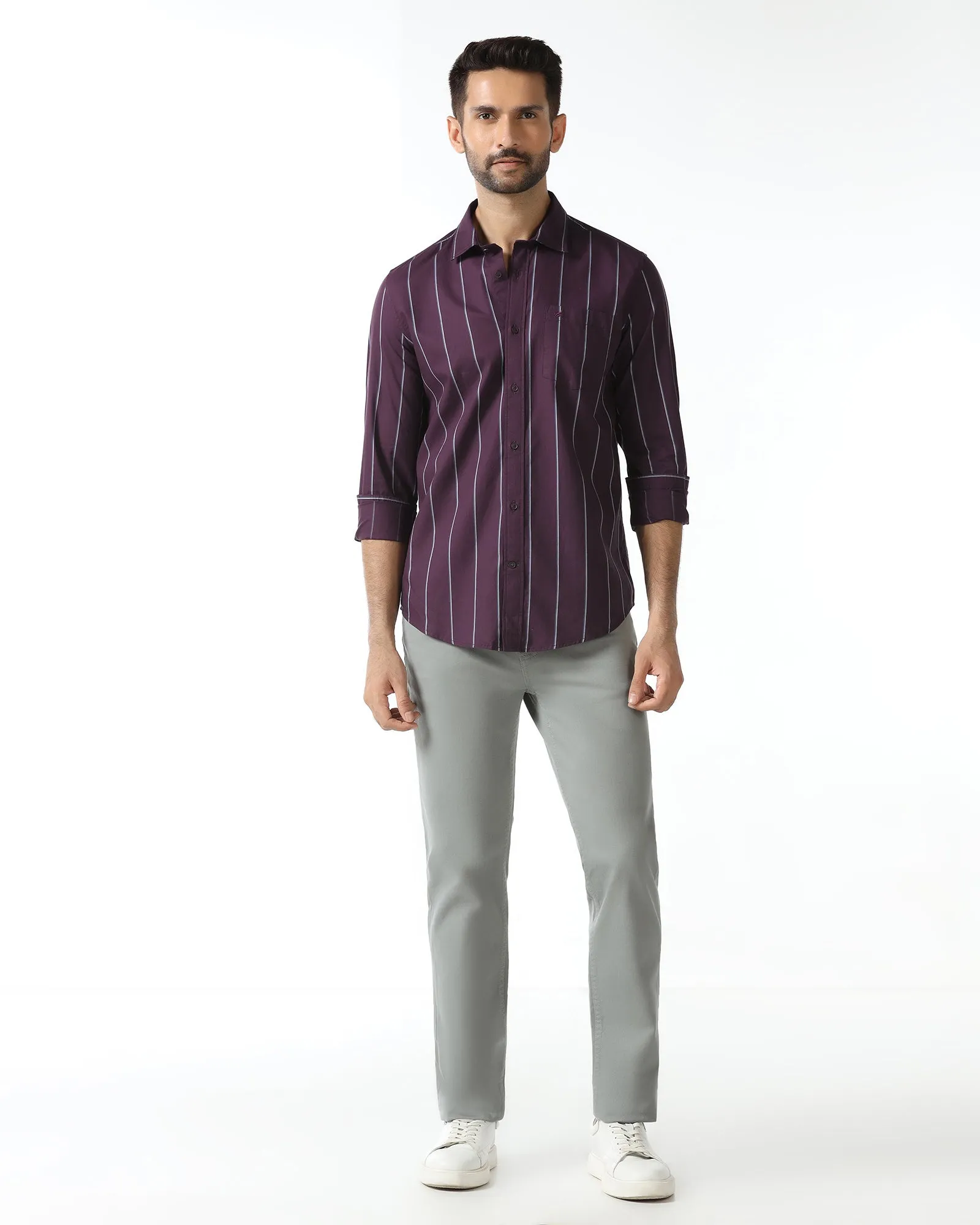 Wine Stripe Shirt - Huon Ruffle Edge Student Essential