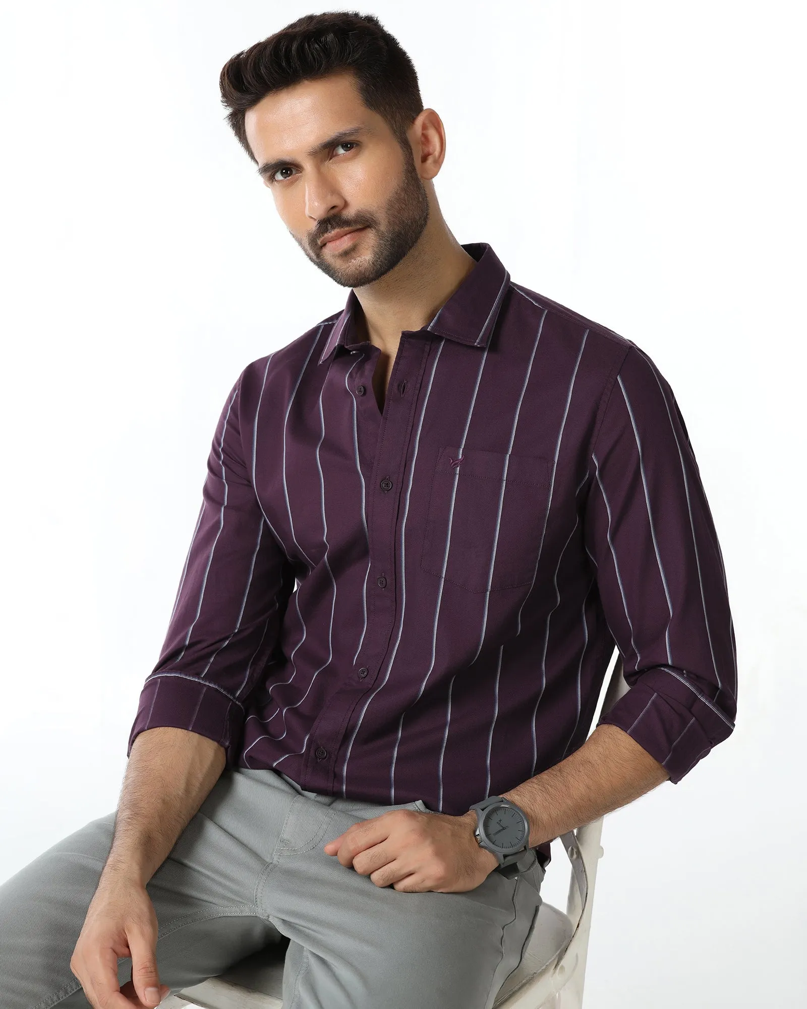 Casual Hangout Wine Stripe Shirt - Huon