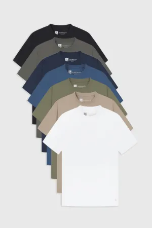 Trendy Layering Sporty Fashion 7 Pack Essential Training Top in Black/ Charcoal/ Sand/ Navy/ Slate Blue/ Khaki/ White