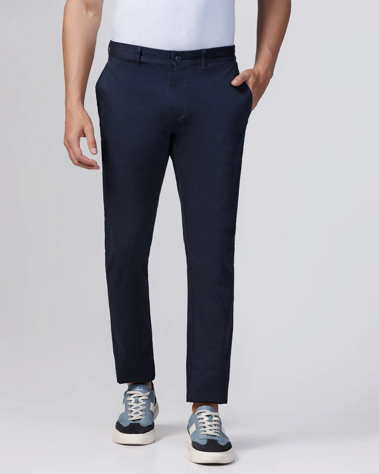 Slim Comfort B-95 Casual Navy Textured Khakis - Tark Low Profile Fasteners