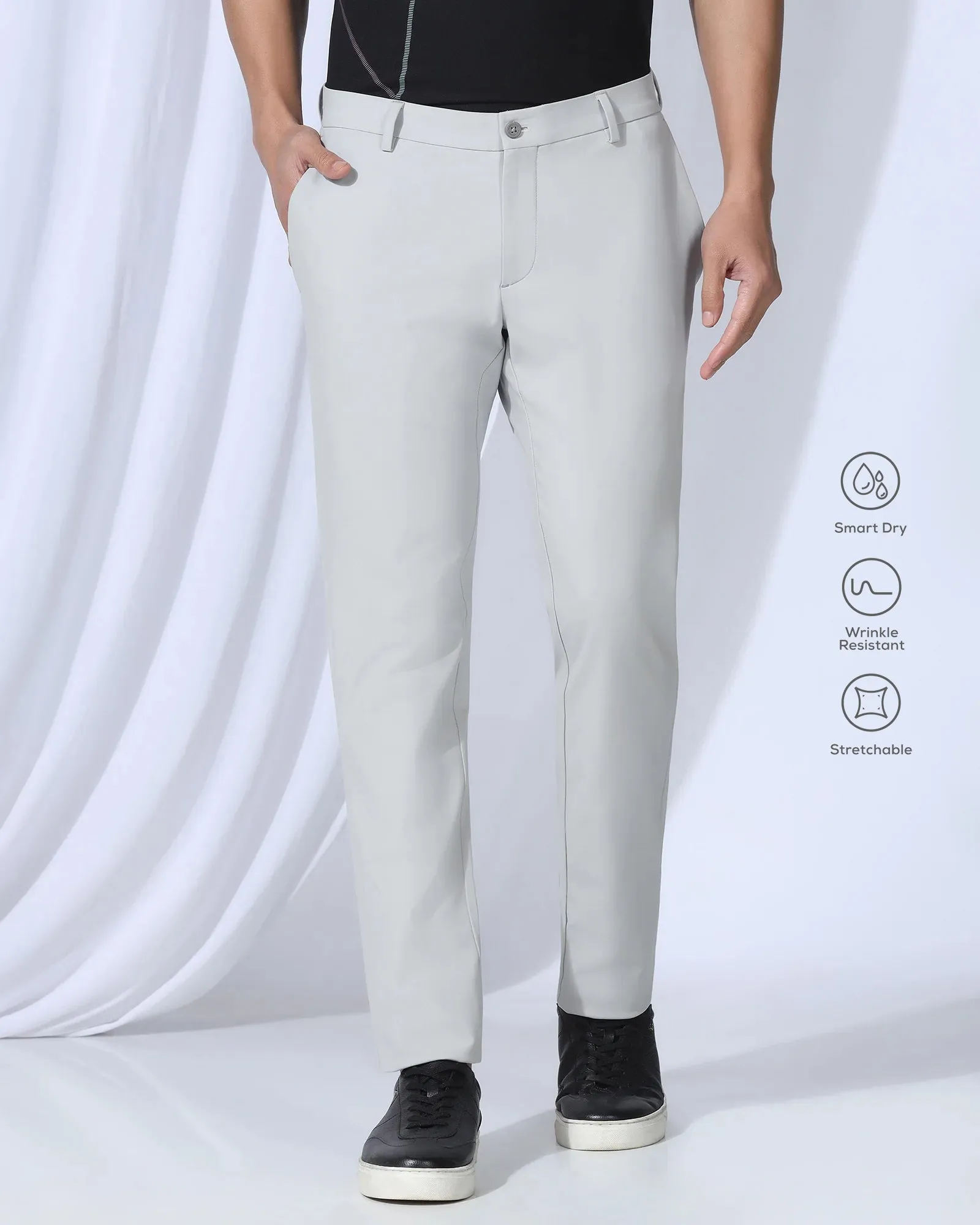 Comfy Movement TechPro Slim Fit B-91 Casual Grey Solid Khakis - Gary