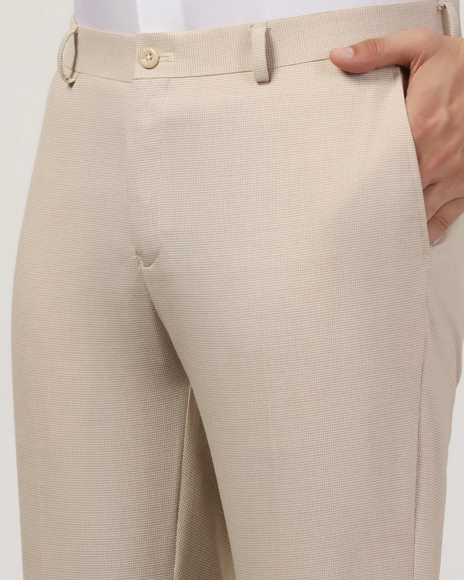Minimalist Design Slim Comfort B-95 Formal Beige Textured Trouser - Misco