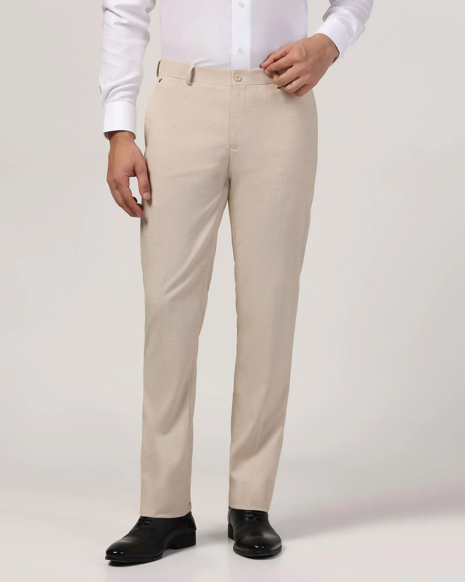 Slim Comfort B-95 Formal Beige Textured Trouser - Misco Casual Comfort Fit