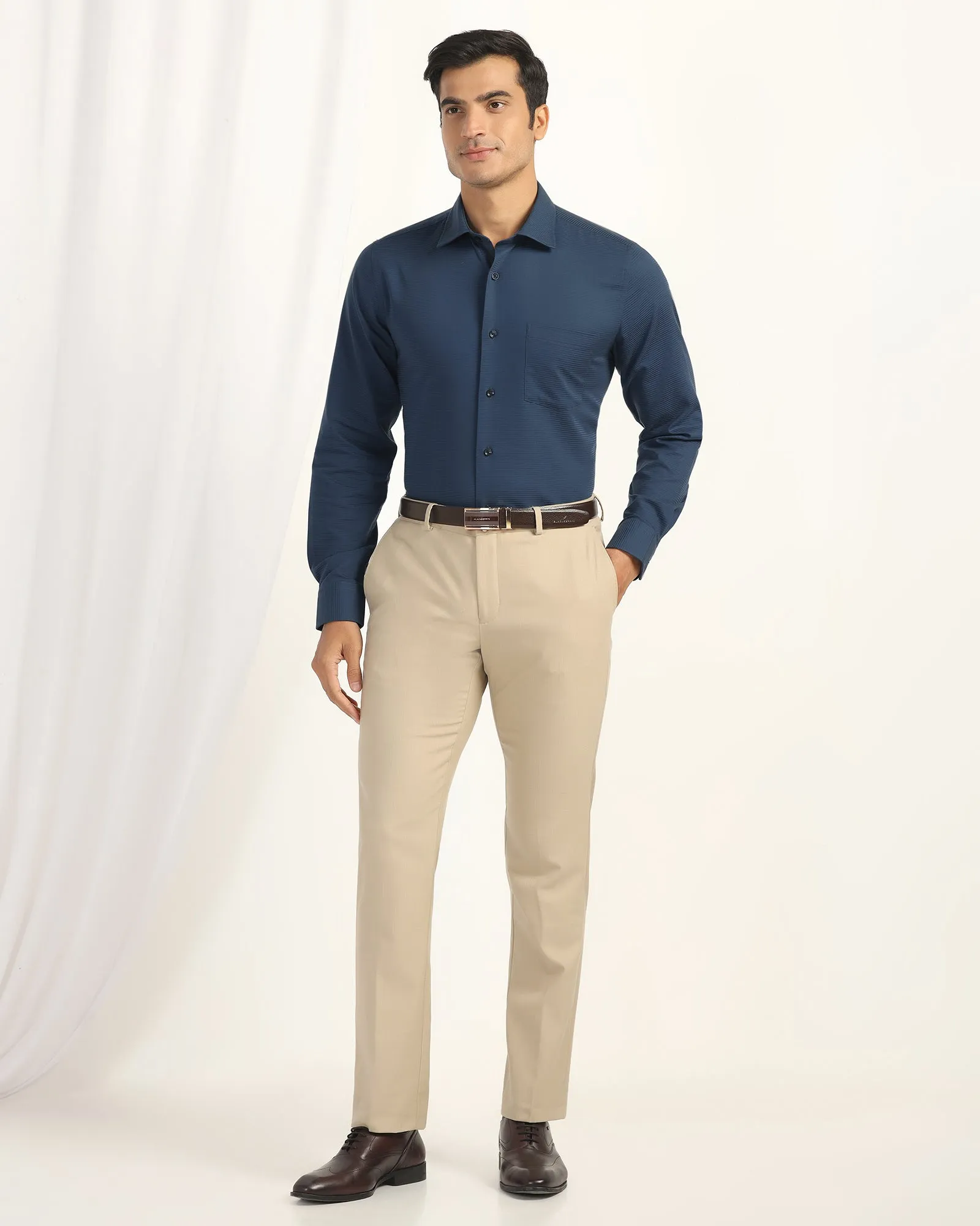 No Chafe Edging Vibrant color Formal Blue Stripe Shirt - Merlot