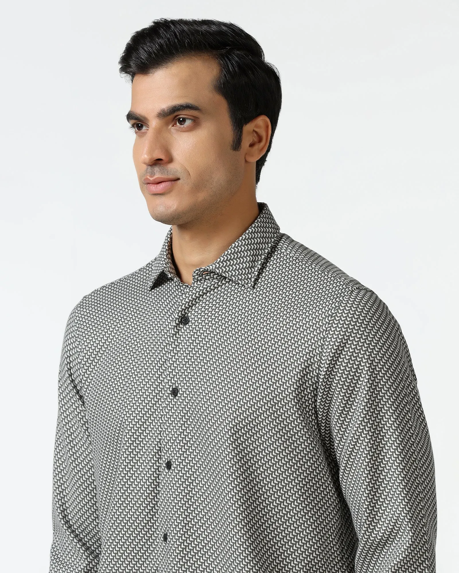 Static Dissipating Fiber Abstract art Grey Textured Shirt - Durlan