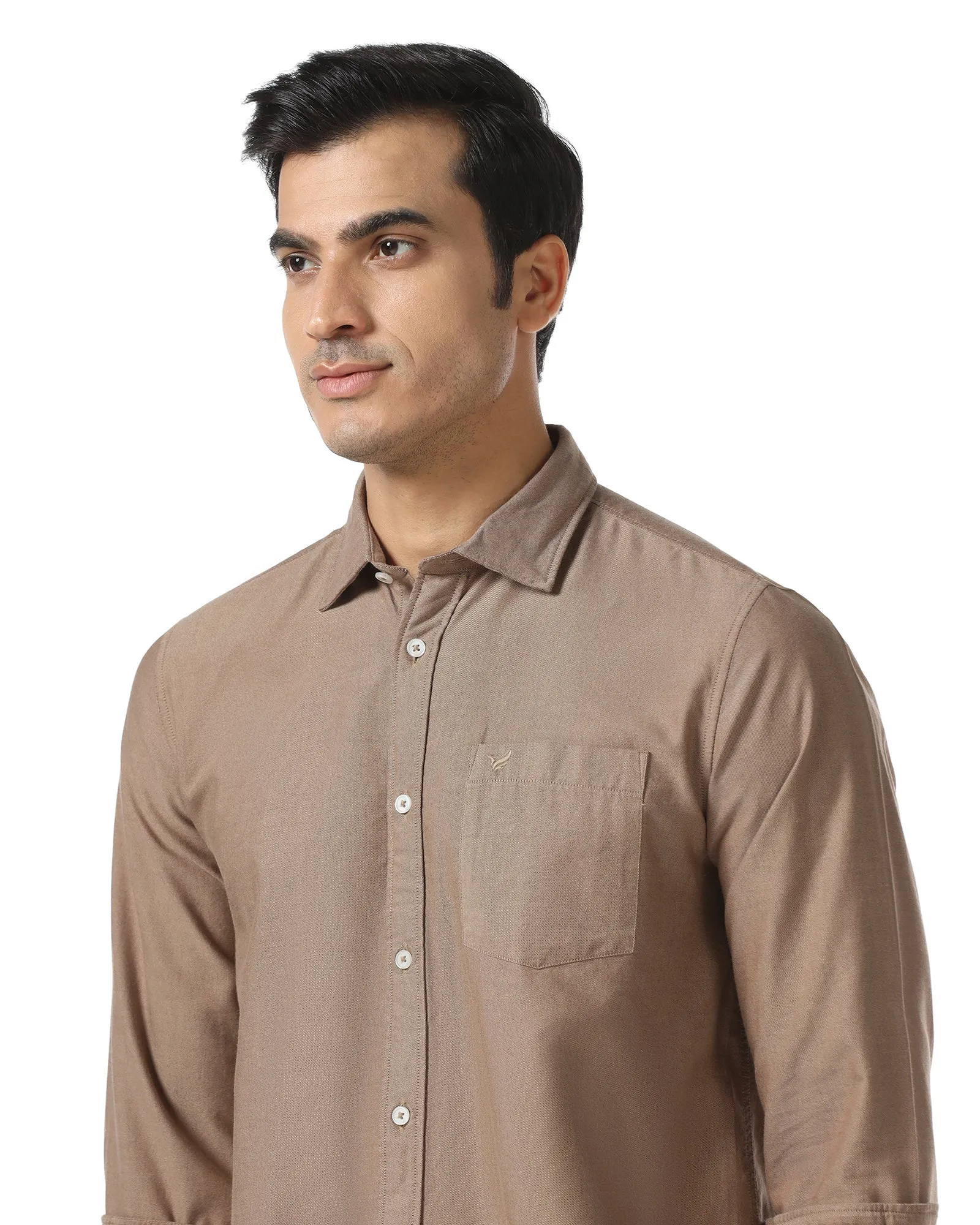 Anti Cling Fabric Brown Solid Shirt - Solly