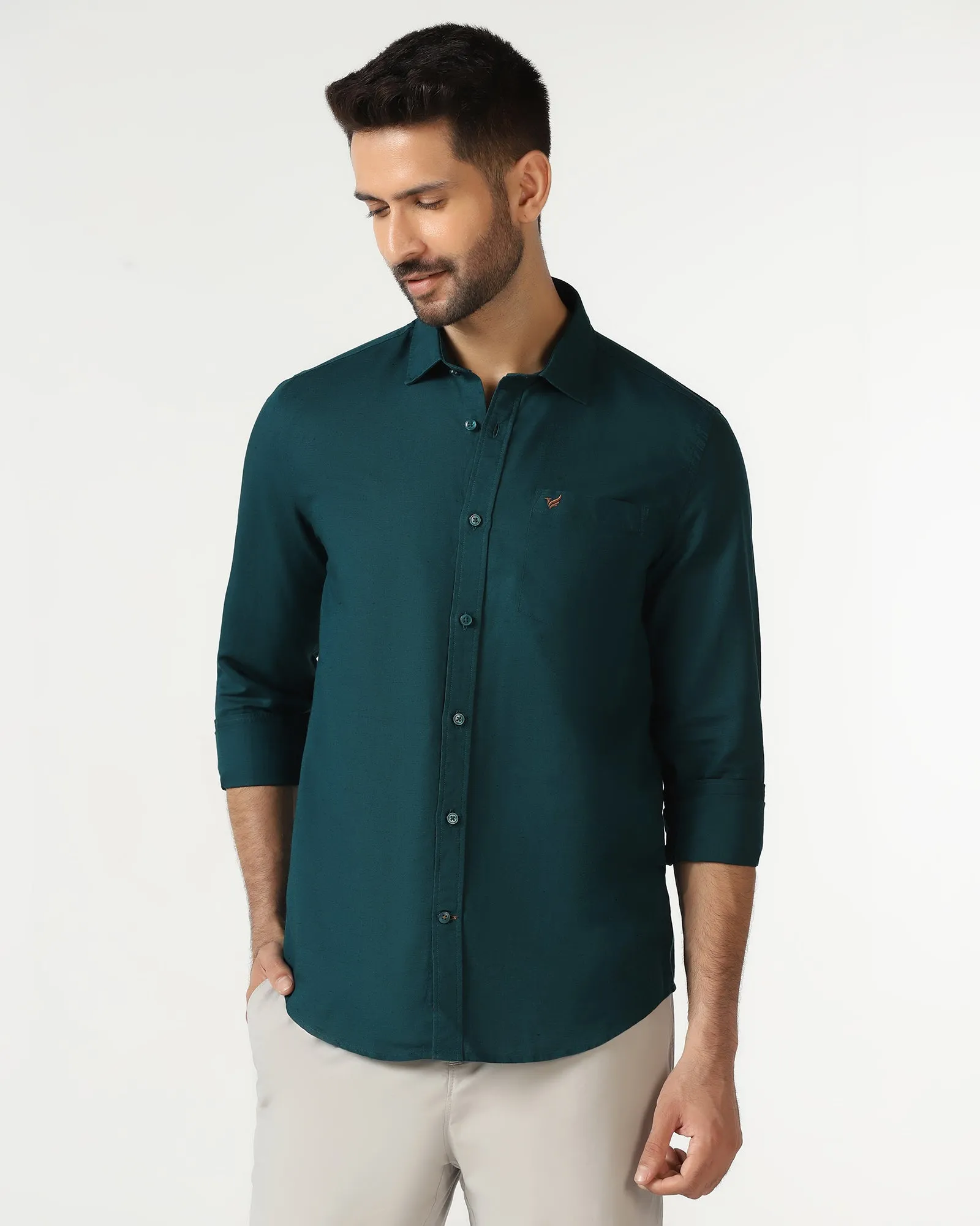 Clean Edge Trim Beetle Linen Solid Shirt - Salmon