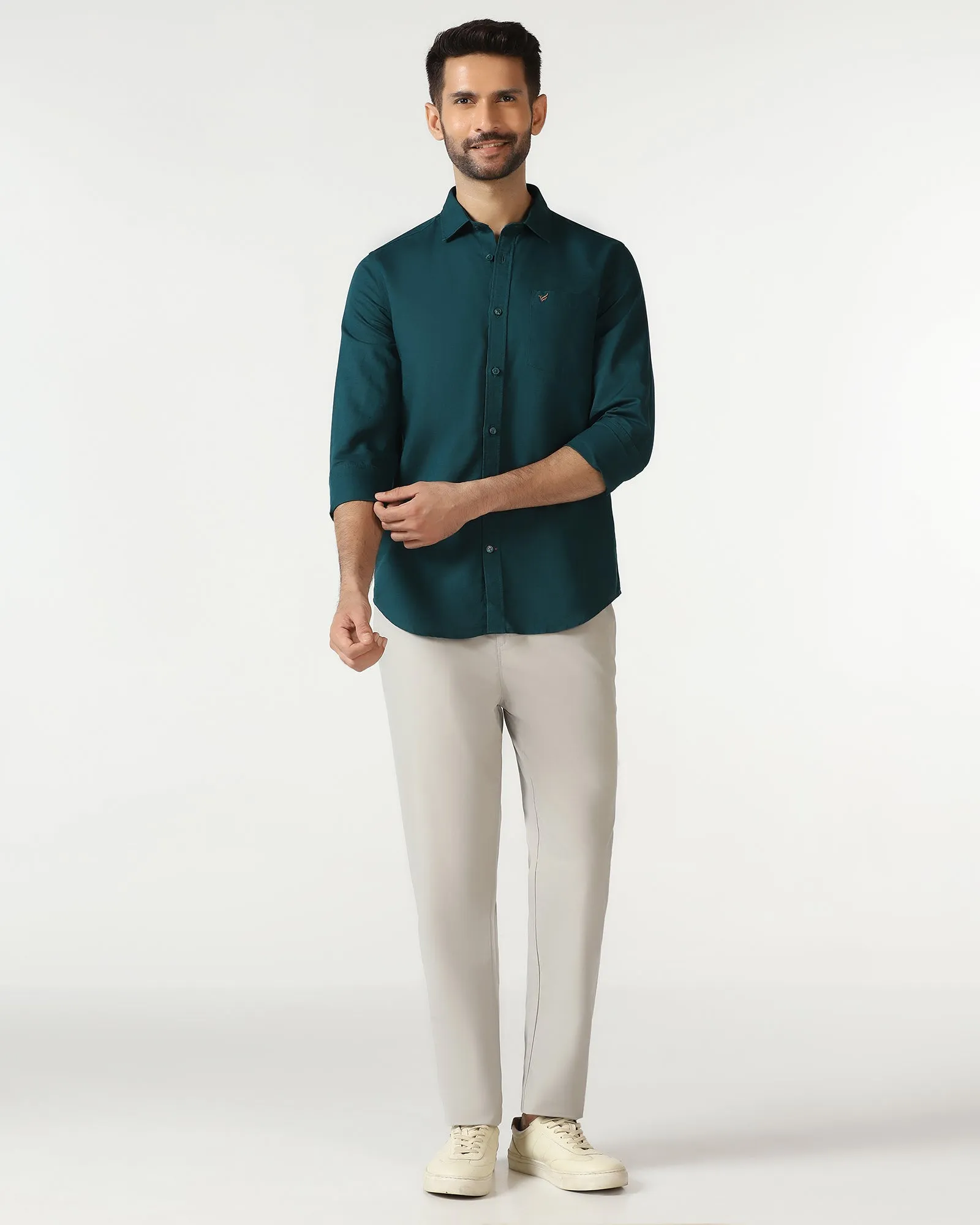 Wrinkle-Resistant Layered Design Beetle Linen Solid Shirt - Salmon