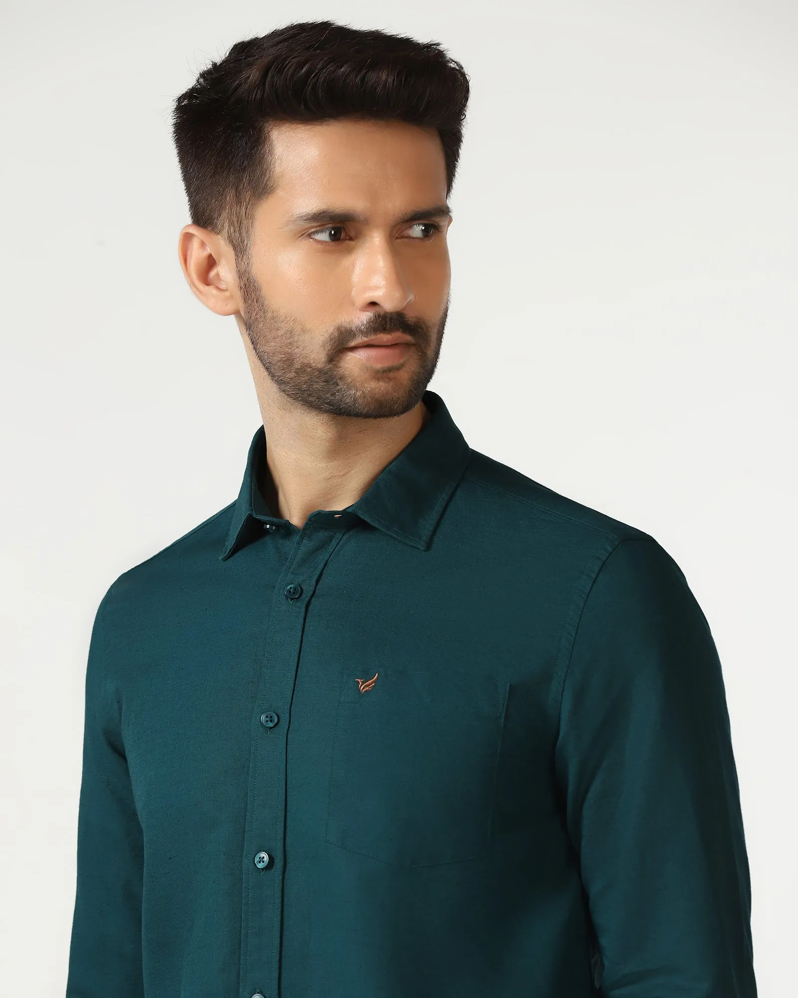 Beetle Linen Solid Shirt - Salmon Anti Static Finish Functional Pocket