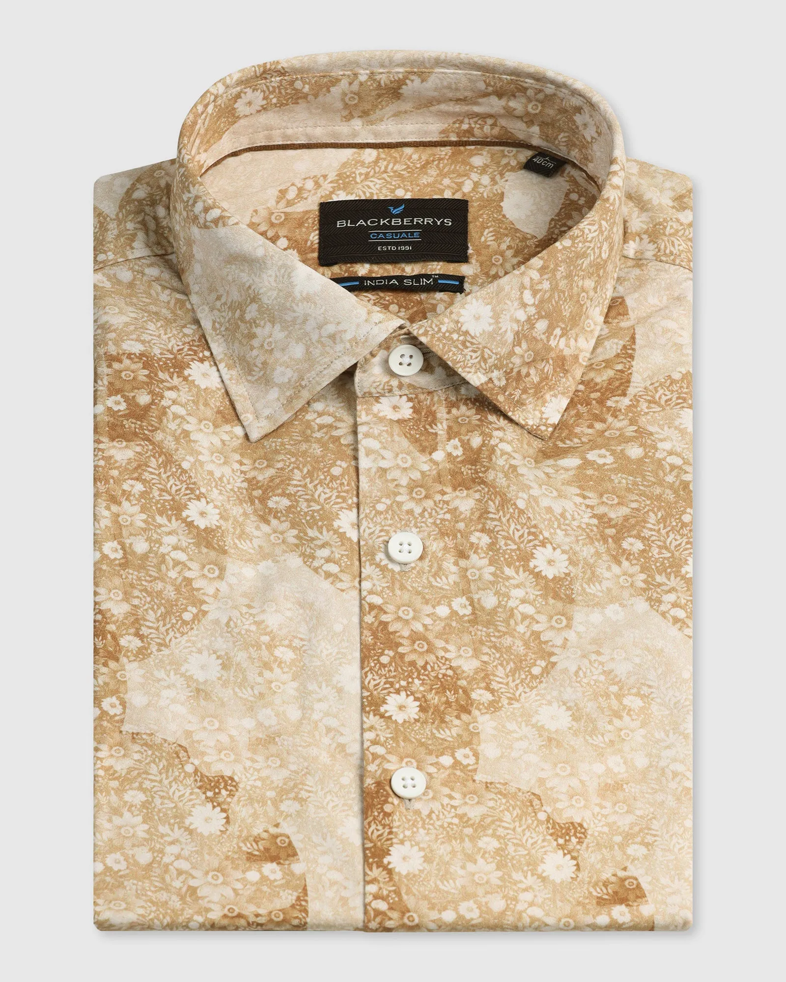 Beige Printed Shirt - Mose Plaid Design