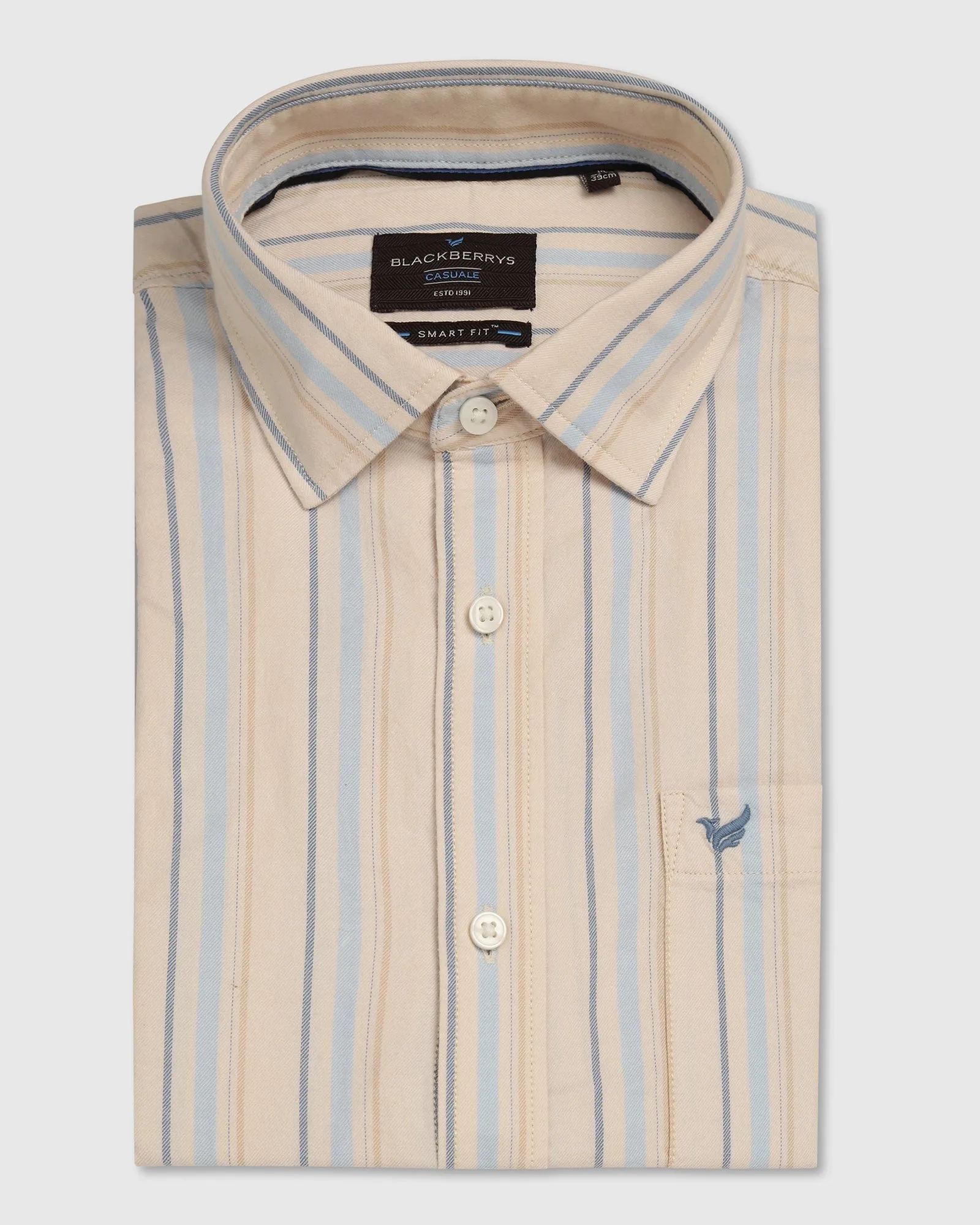 Casual Half Sleeve Beige Stripe Shirt - masami Sophisticated Look