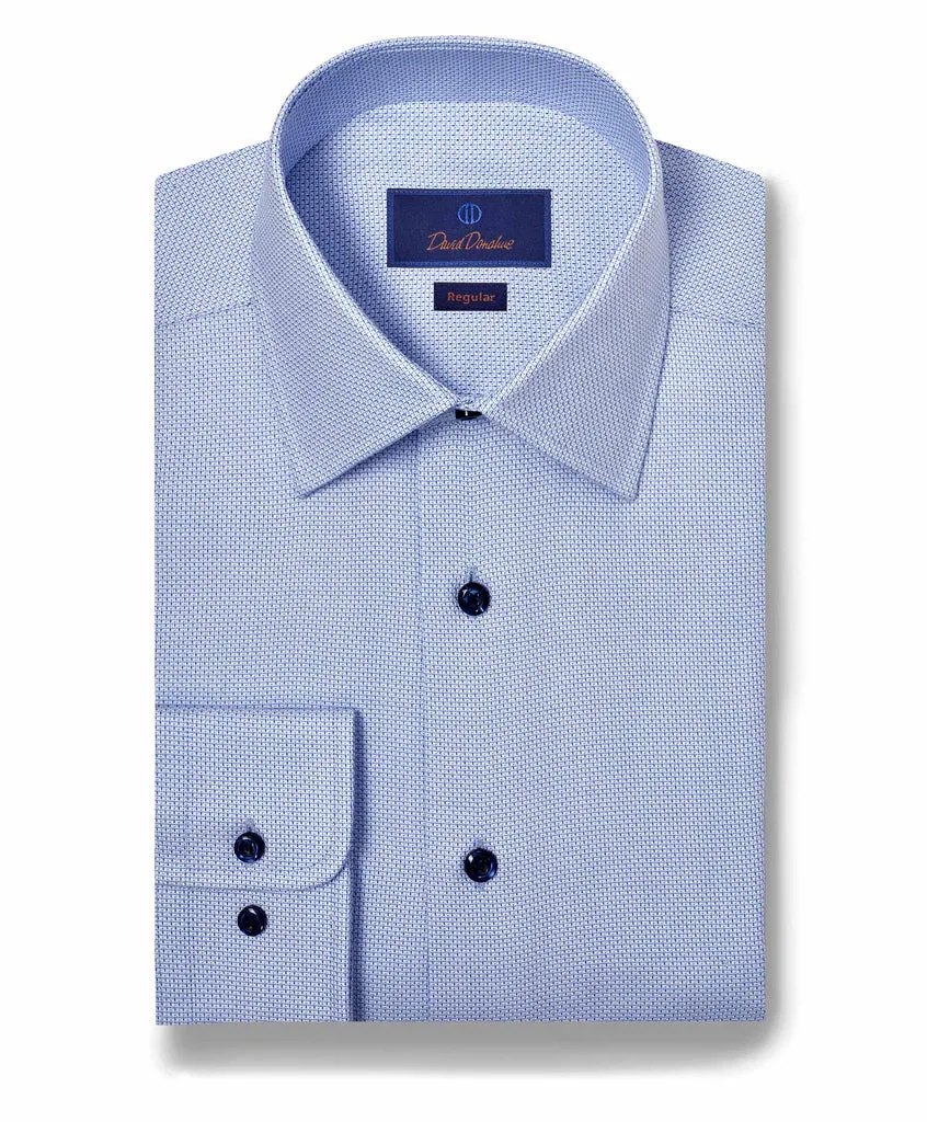 David Donahue Regular Fit Micro Dobby Dress Shirt in Sky/Blue Bold Statement Fashion Statement