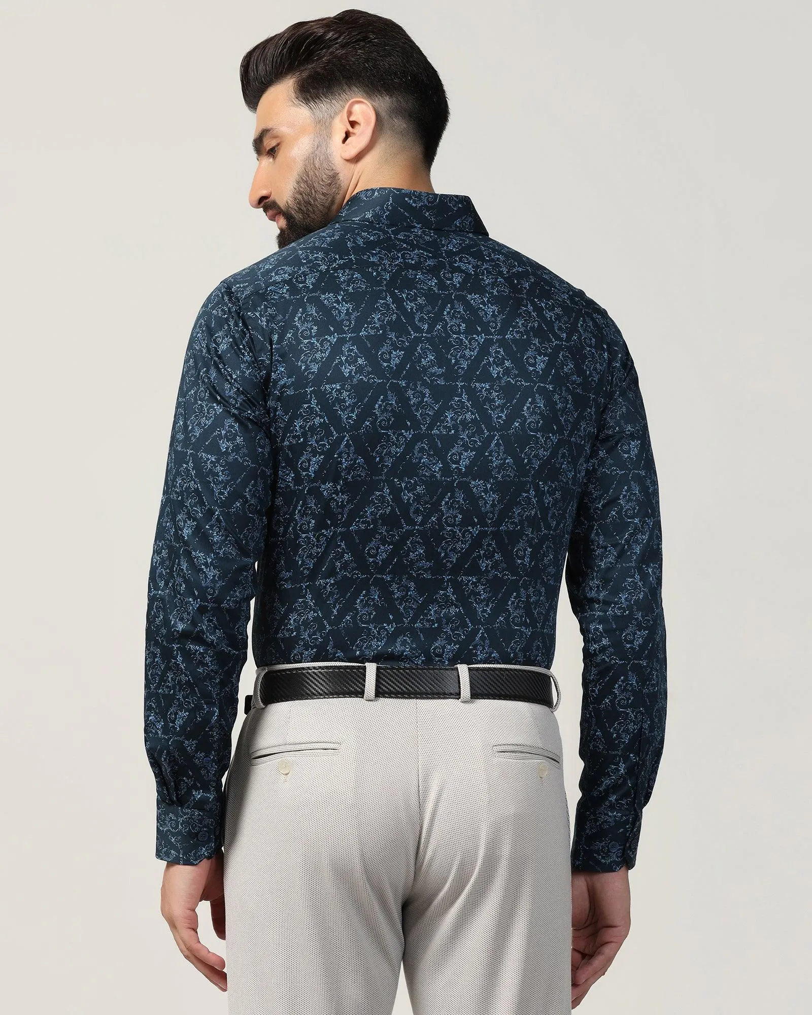 Formal Blue Printed Shirt - Burro Loose style
