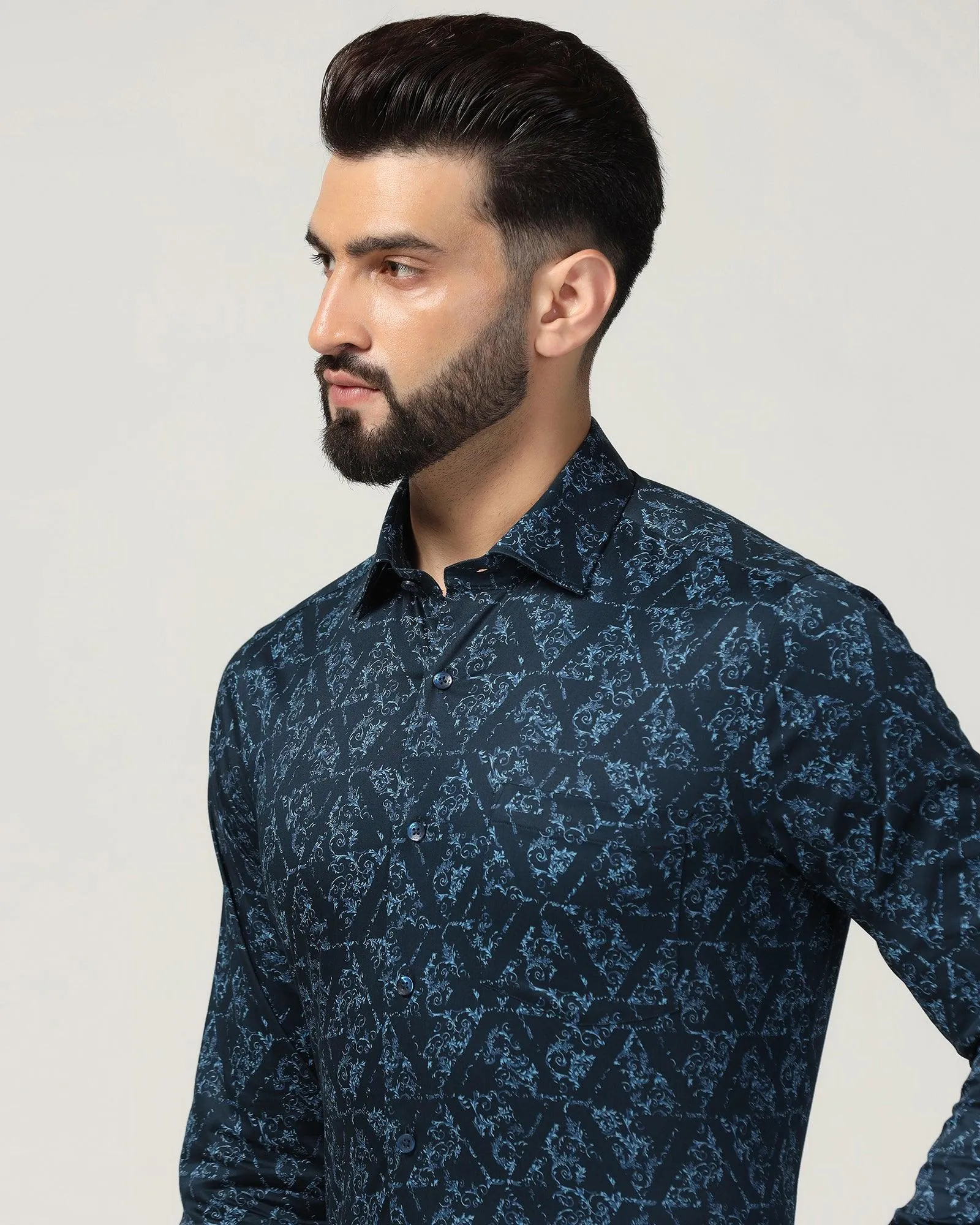 Day-To-Night Wear Formal Blue Printed Shirt - Burro