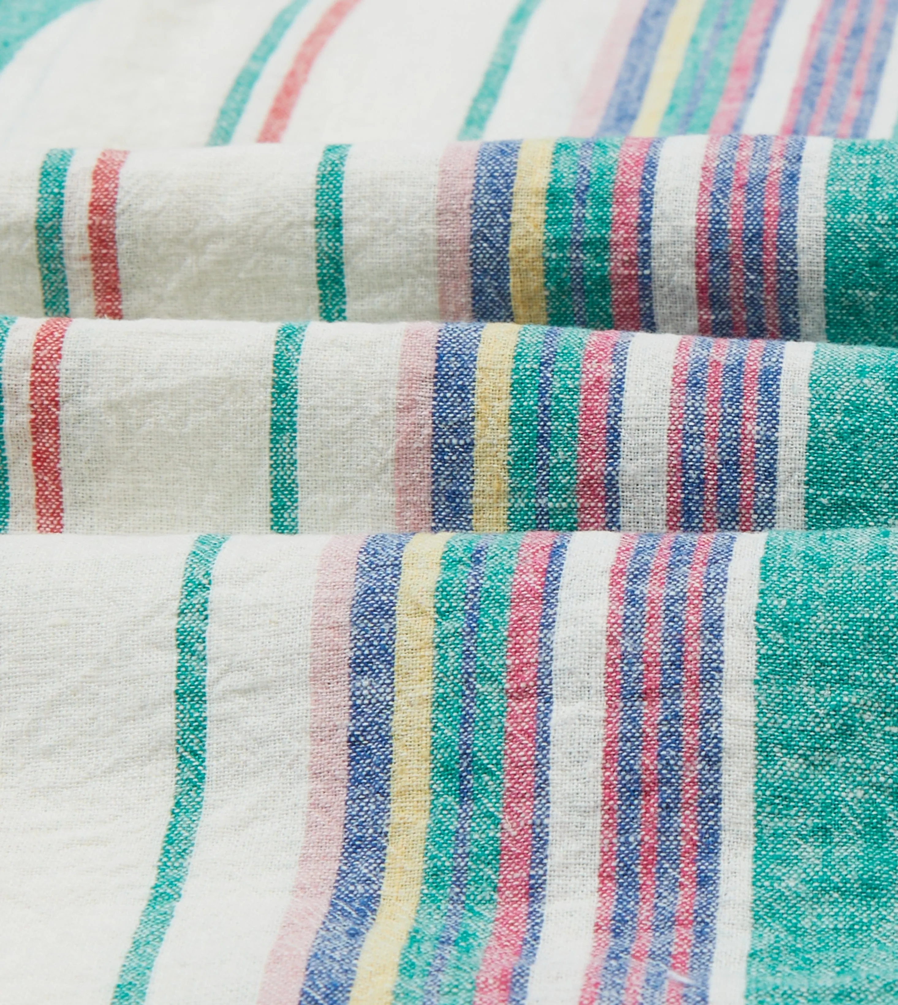 Ecru, Purple and Green Stripe Linen-Cotton Long Point Collar Shirt Wrinkle-Resistant