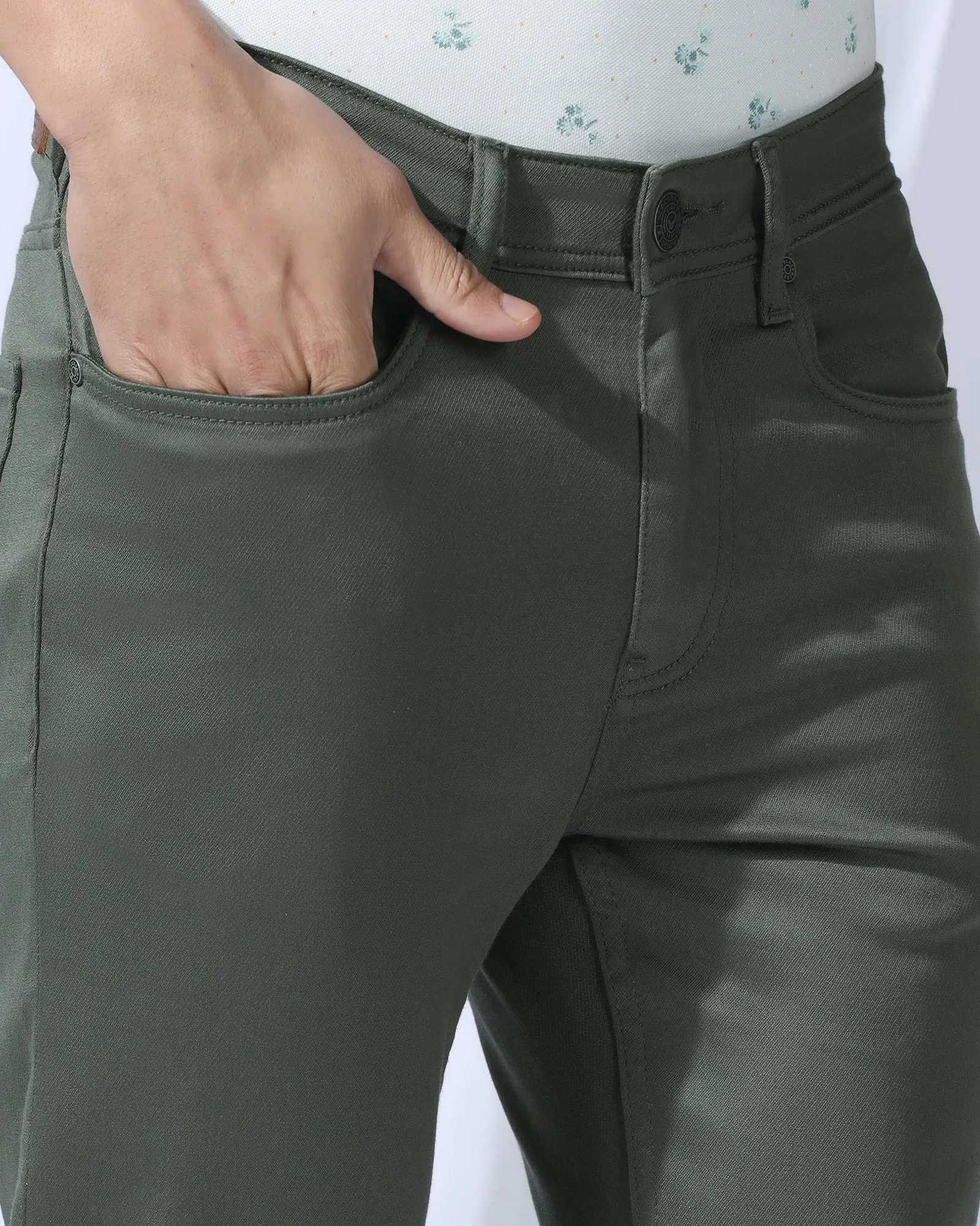 Classic Wear Street Fashion Total Fit Bleed Zero Slim Yonk Fit Dark Olive Jeans - Abto