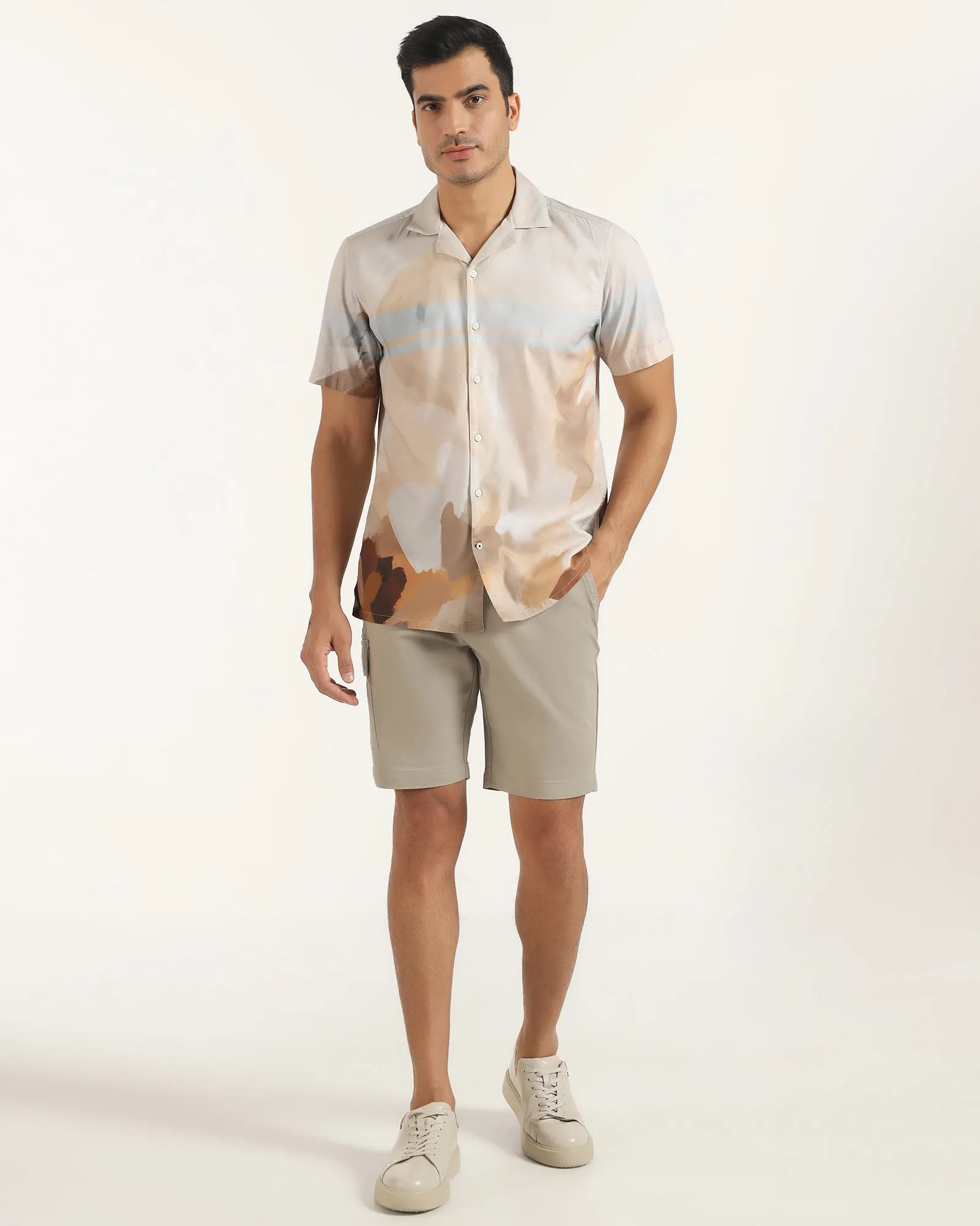 Linen Casual Half Sleeve Ochre Printed Shirt - Avery High-Quality Fabric Breathable Lining