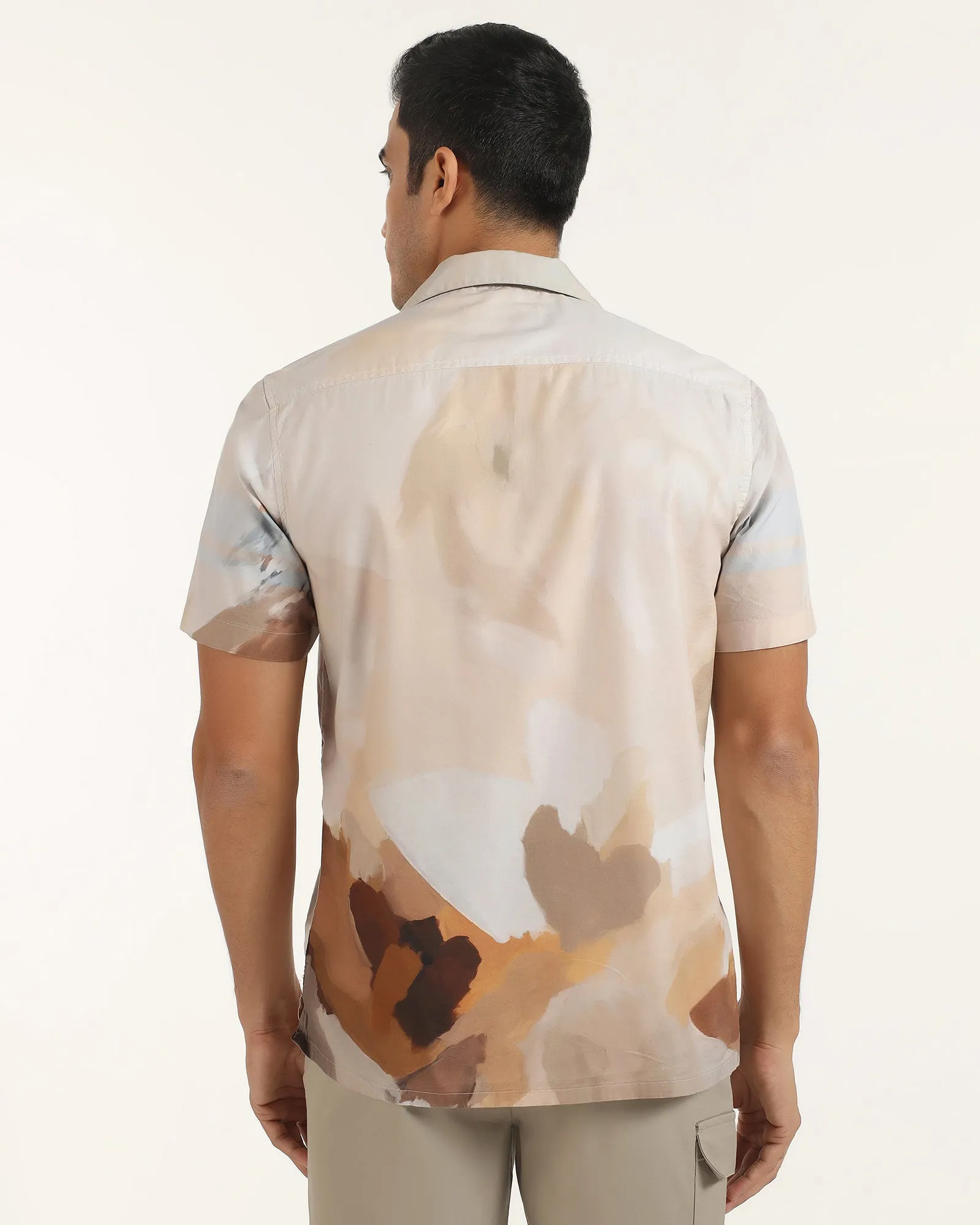 Contemporary Design Eco Friendly Production Linen Casual Half Sleeve Ochre Printed Shirt - Avery