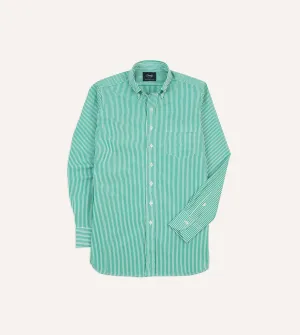 Green Narrow Stripe Cotton Poplin Button-Down Shirt stain resistant coating Rooftop Bar