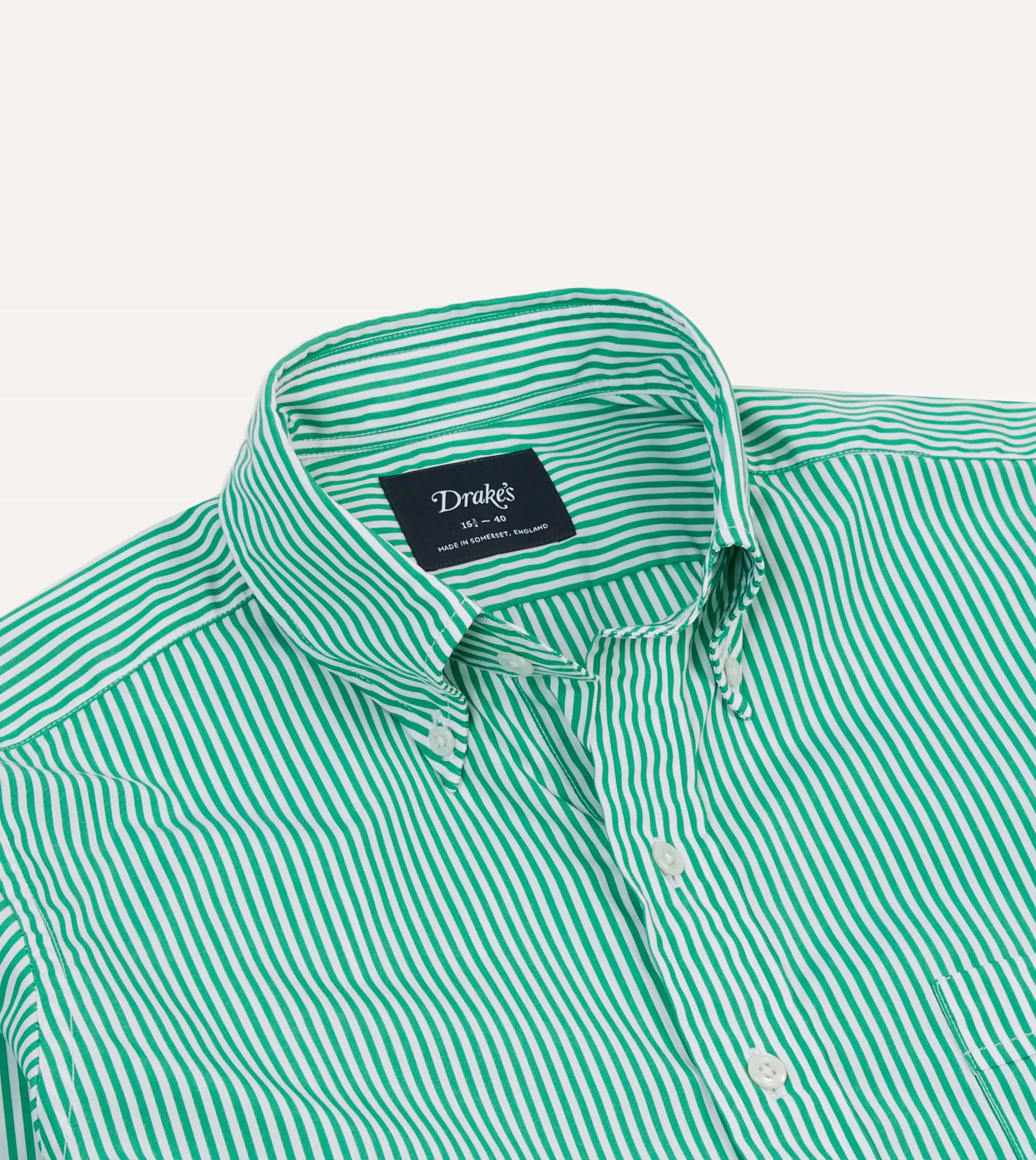 Non Static Finish adult clothing Green Narrow Stripe Cotton Poplin Button-Down Shirt