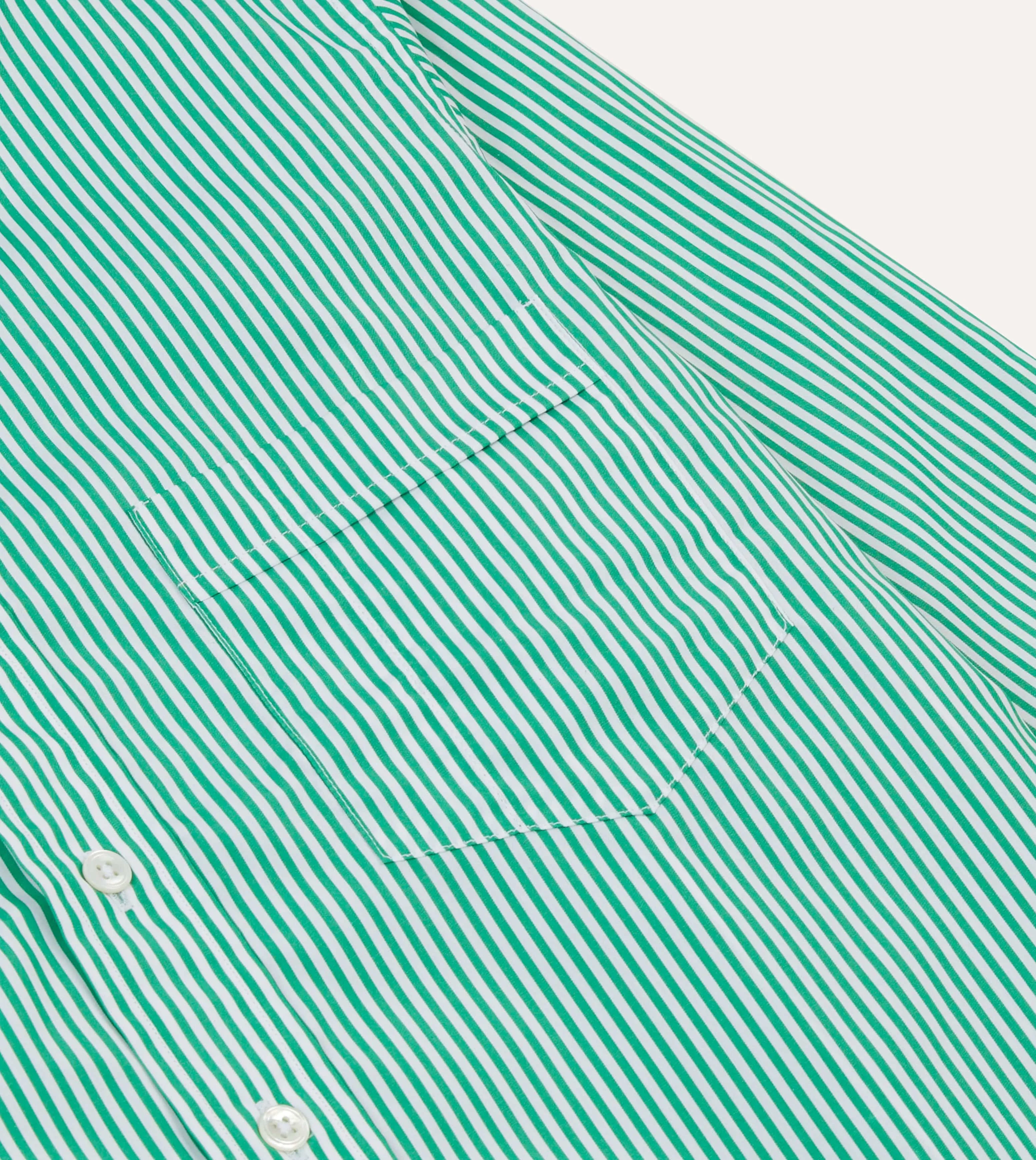 Anniversary Special Teen Fashion Green Narrow Stripe Cotton Poplin Button-Down Shirt