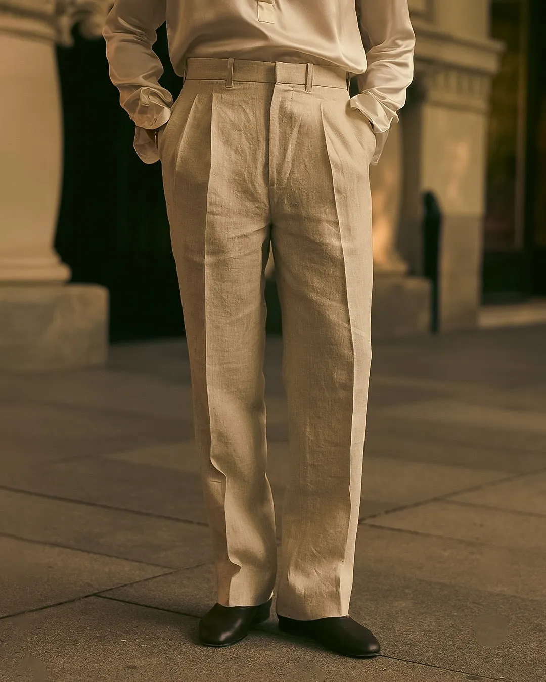 High Waisted Pants in Linen Suiting Muslin Breathable mesh lining