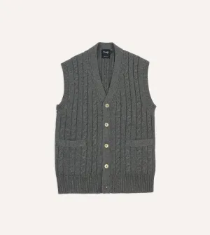 SoftTouch Texture Downtown Cool Grey Alpaca Lambswool Cable Knit Sleeveless Cardigan