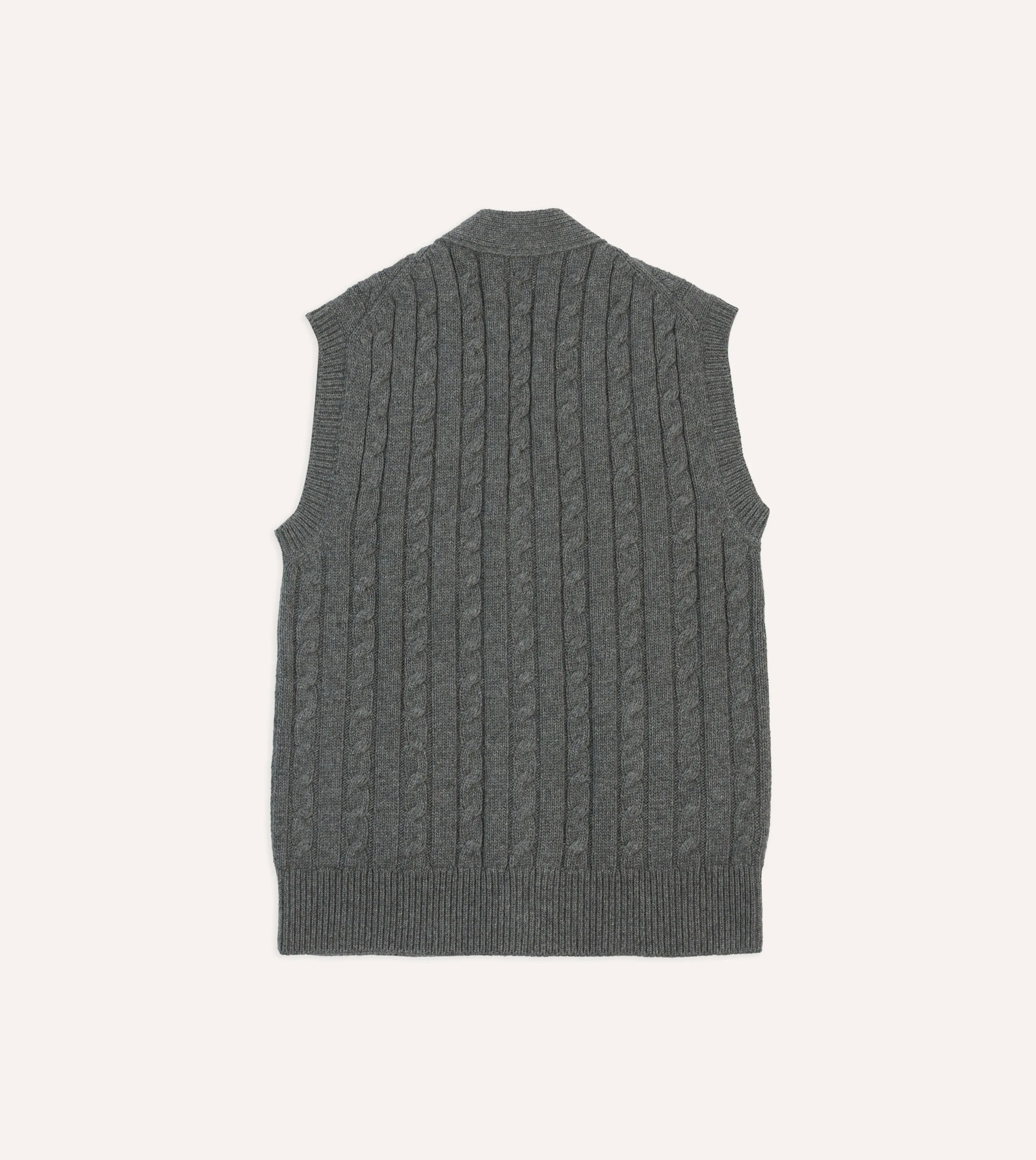 Downtown Cool Grey Alpaca Lambswool Cable Knit Sleeveless Cardigan
