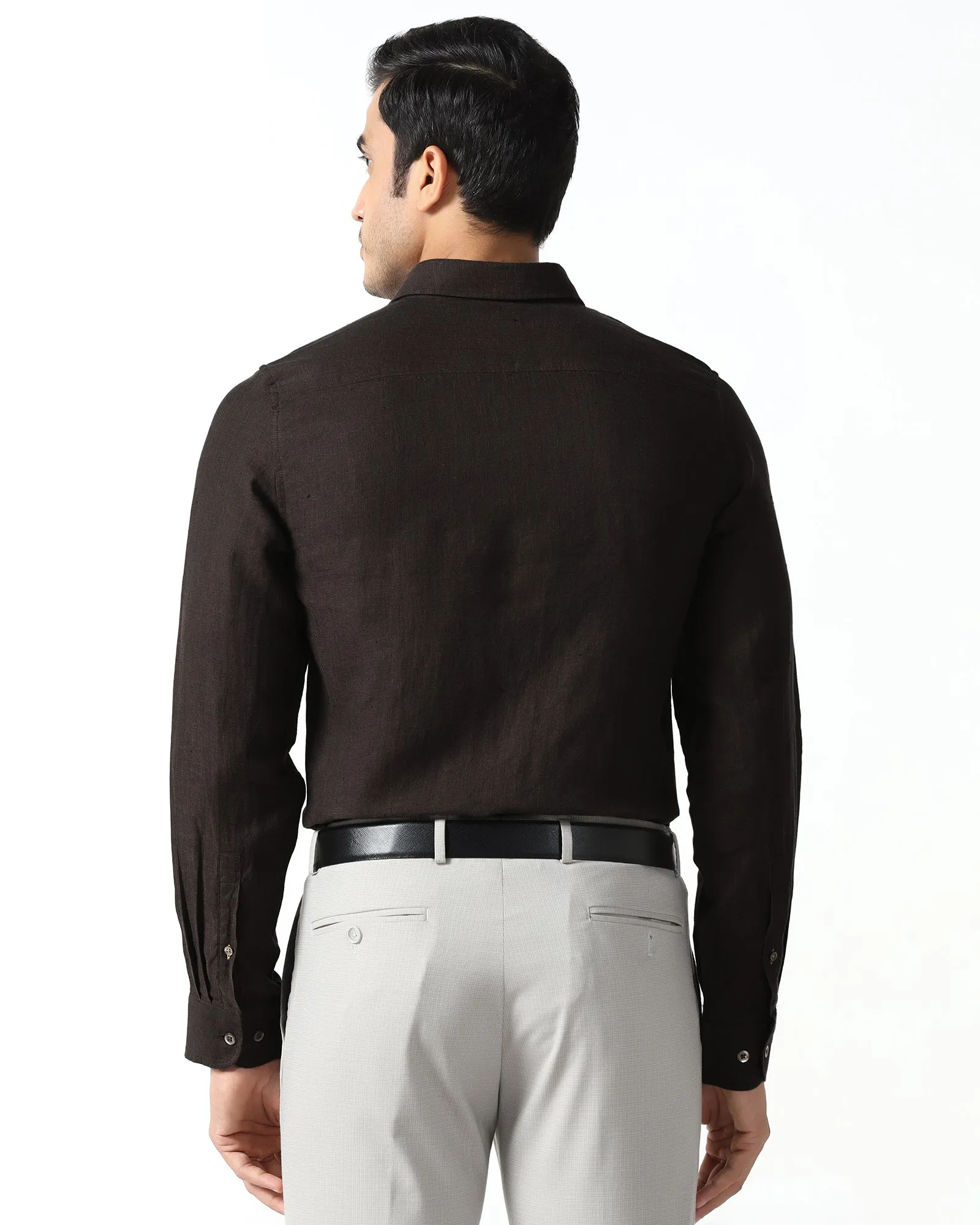 Raw edge adult clothing Brown Linen Solid Shirt - Bayek