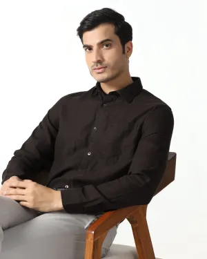 gender-neutral Brown Linen Solid Shirt - Bayek