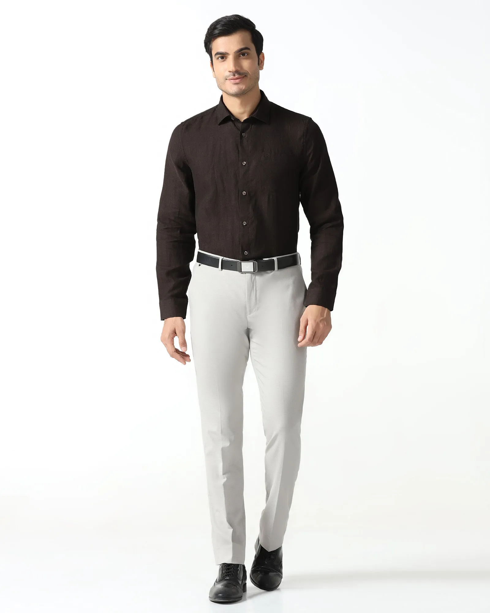 Subtle Print Brown Linen Solid Shirt - Bayek