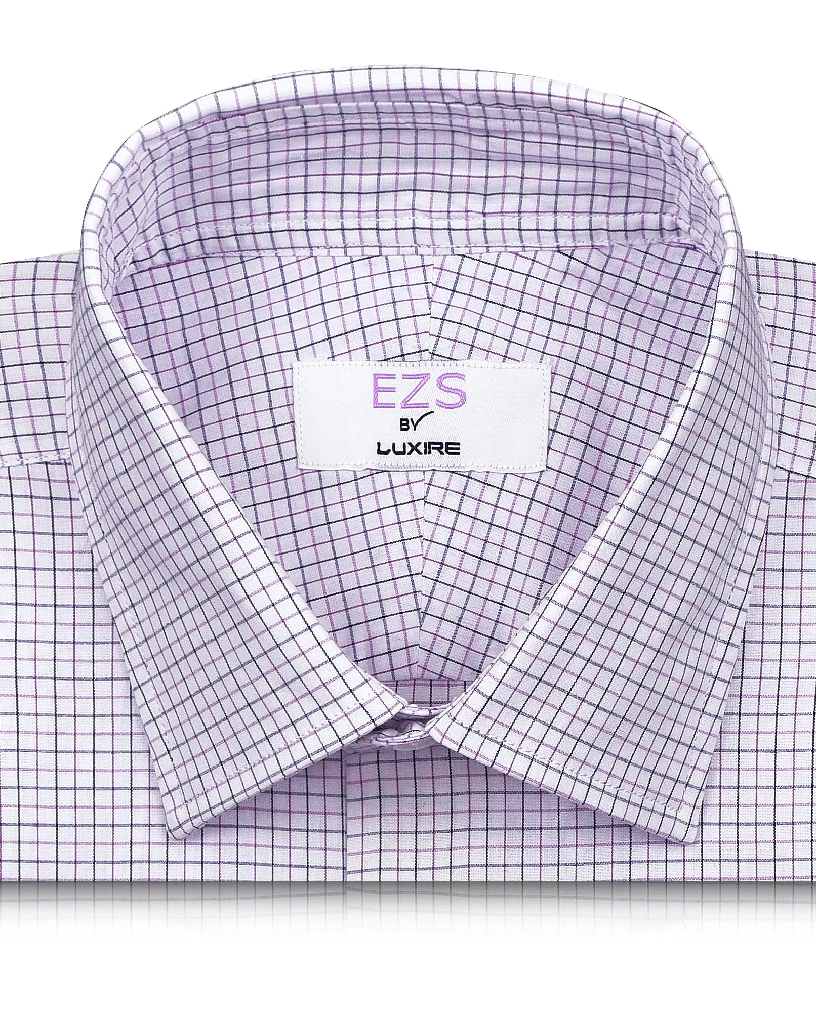 UV Protective Coating Seamless Shoulder Construction EZS Purple Black Tattersall Checks Shirt