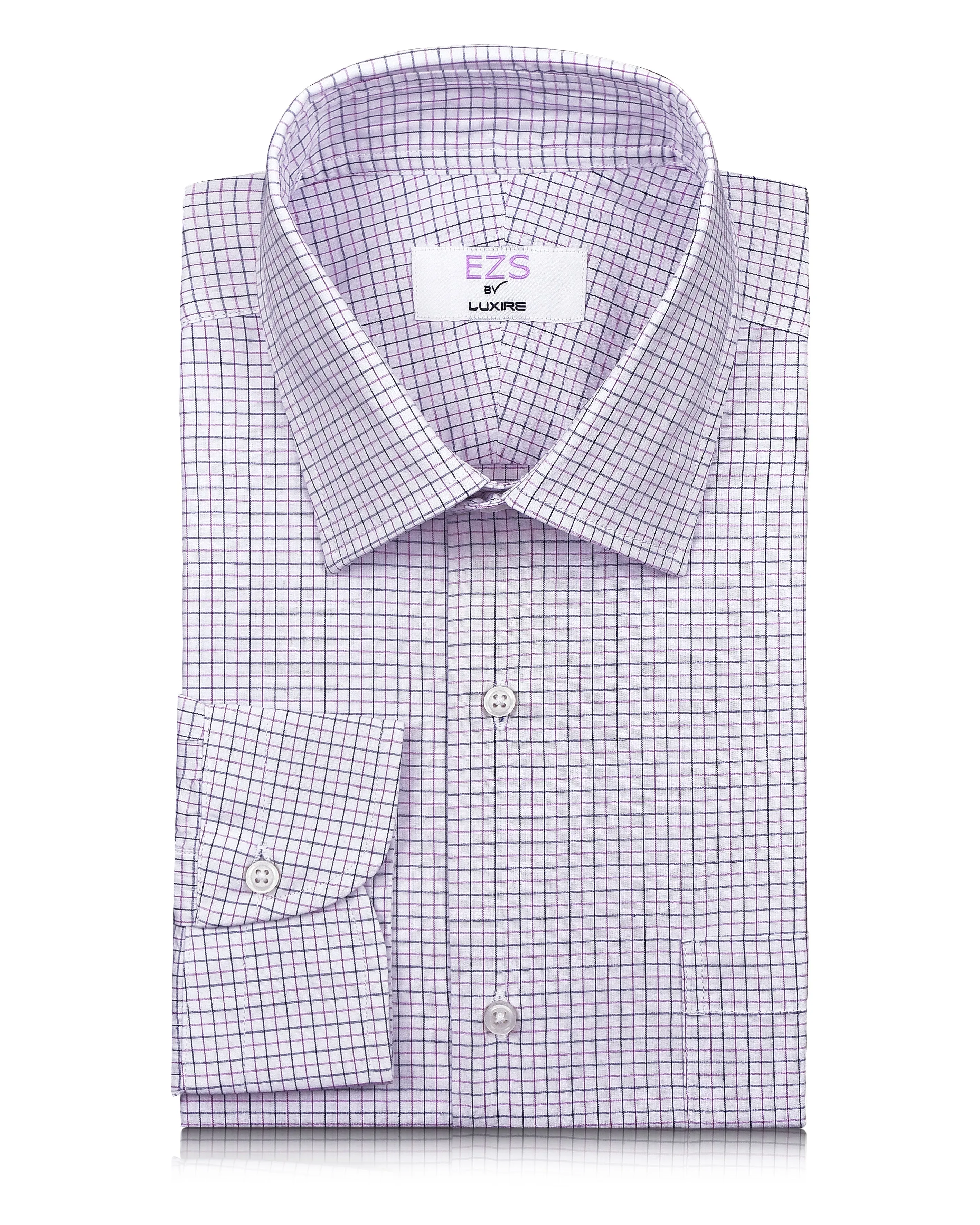 EZS Purple Black Tattersall Checks Shirt Breathable Material