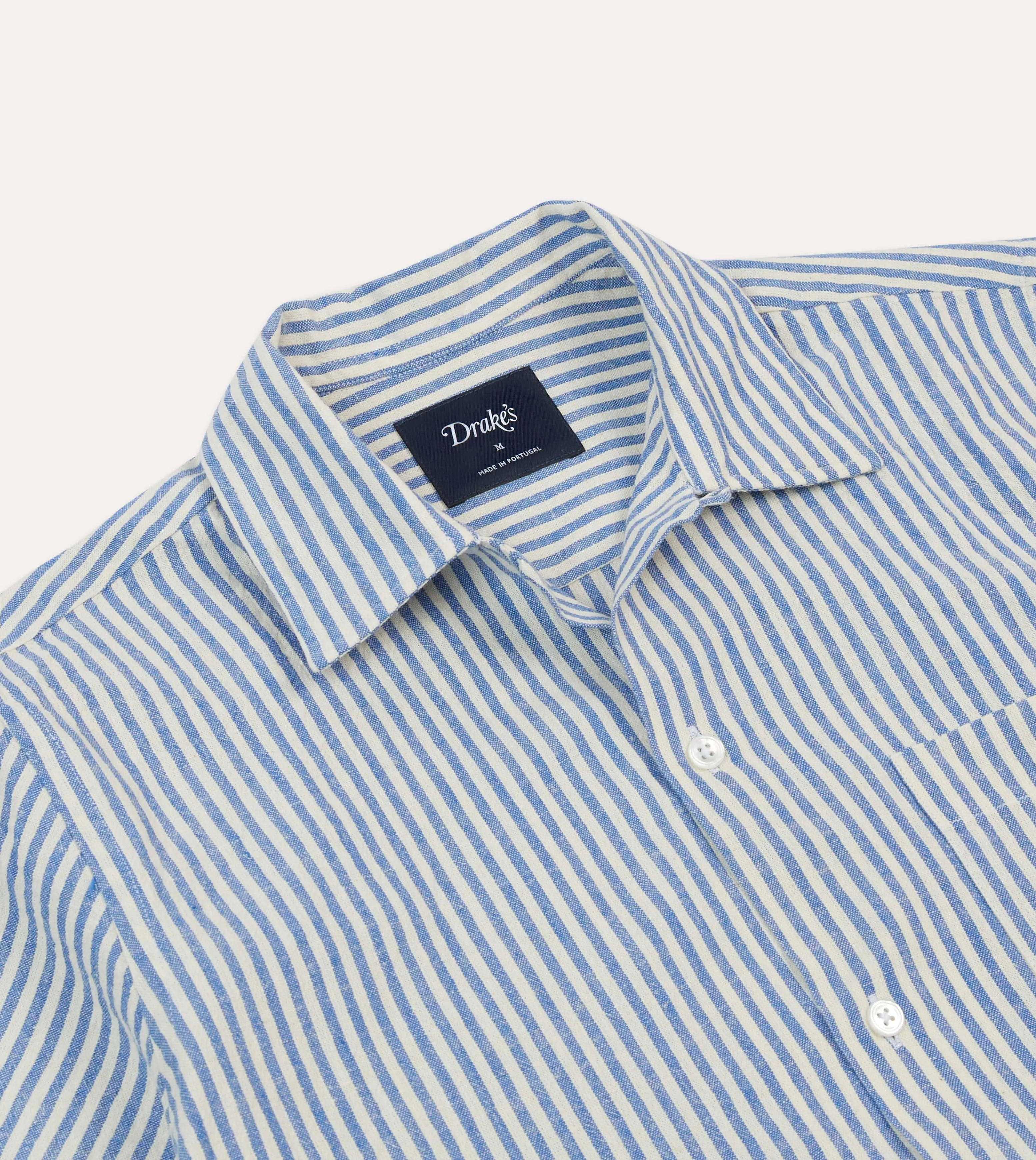 Designer Touch Versatile Layering Blue and White Stripe Cotton-Linen Camp Collar Short Sleeve Shirt