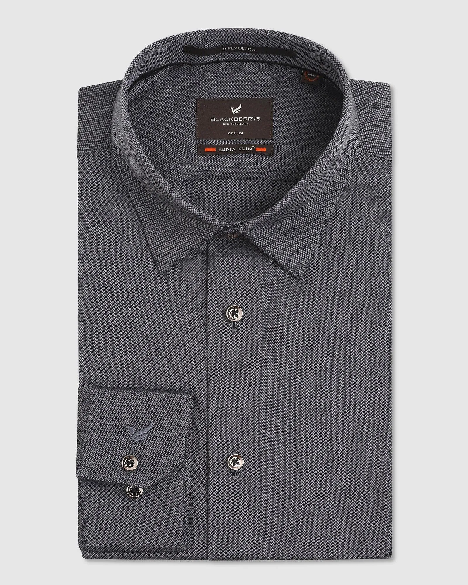 Chambray Fabric Must Haves Formal Grey Solid Shirt - Silvio