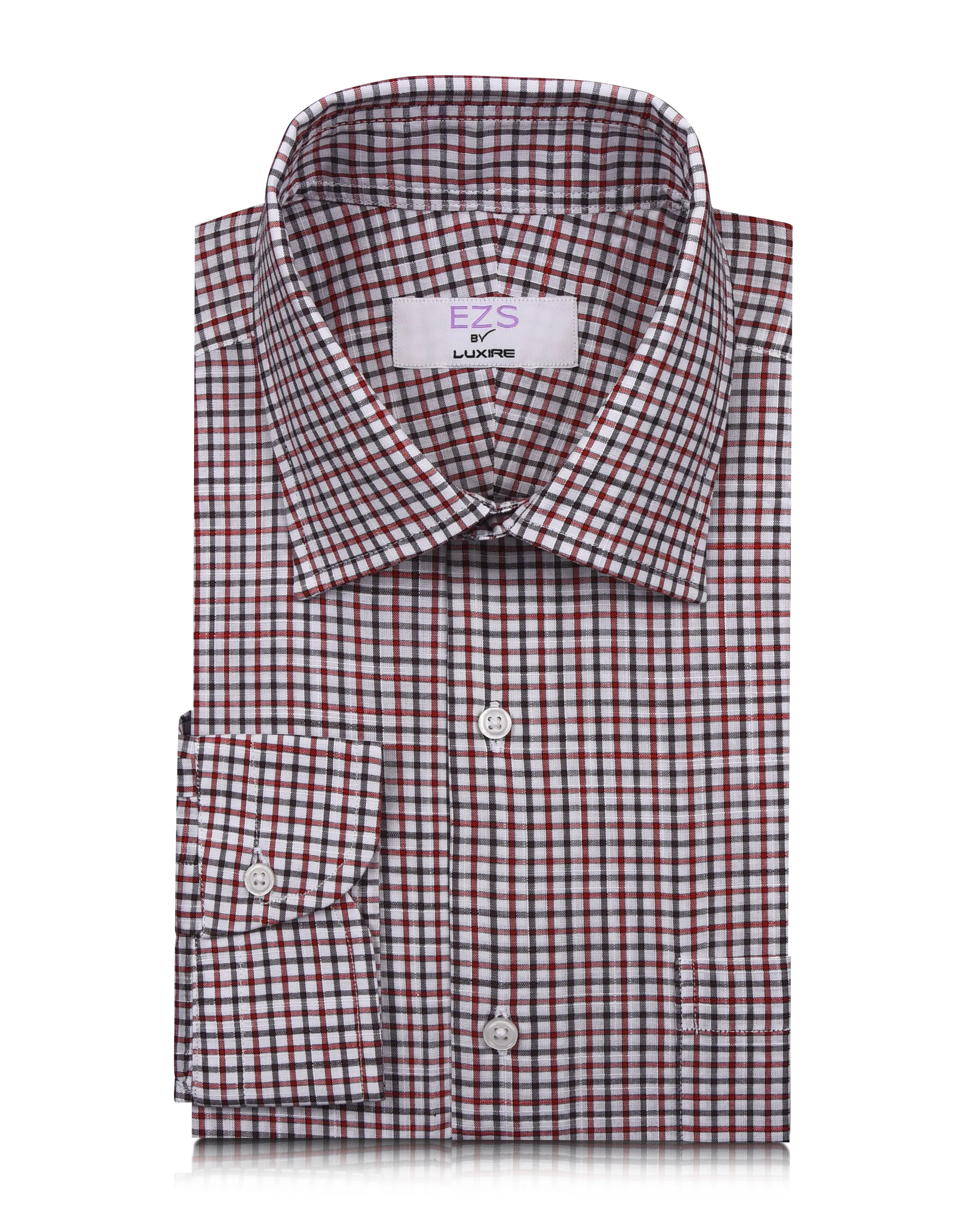 EZS Classic Red Black Mini Gingham Checks On White Shirt Abrasion Resistant Edging stain resistant coating