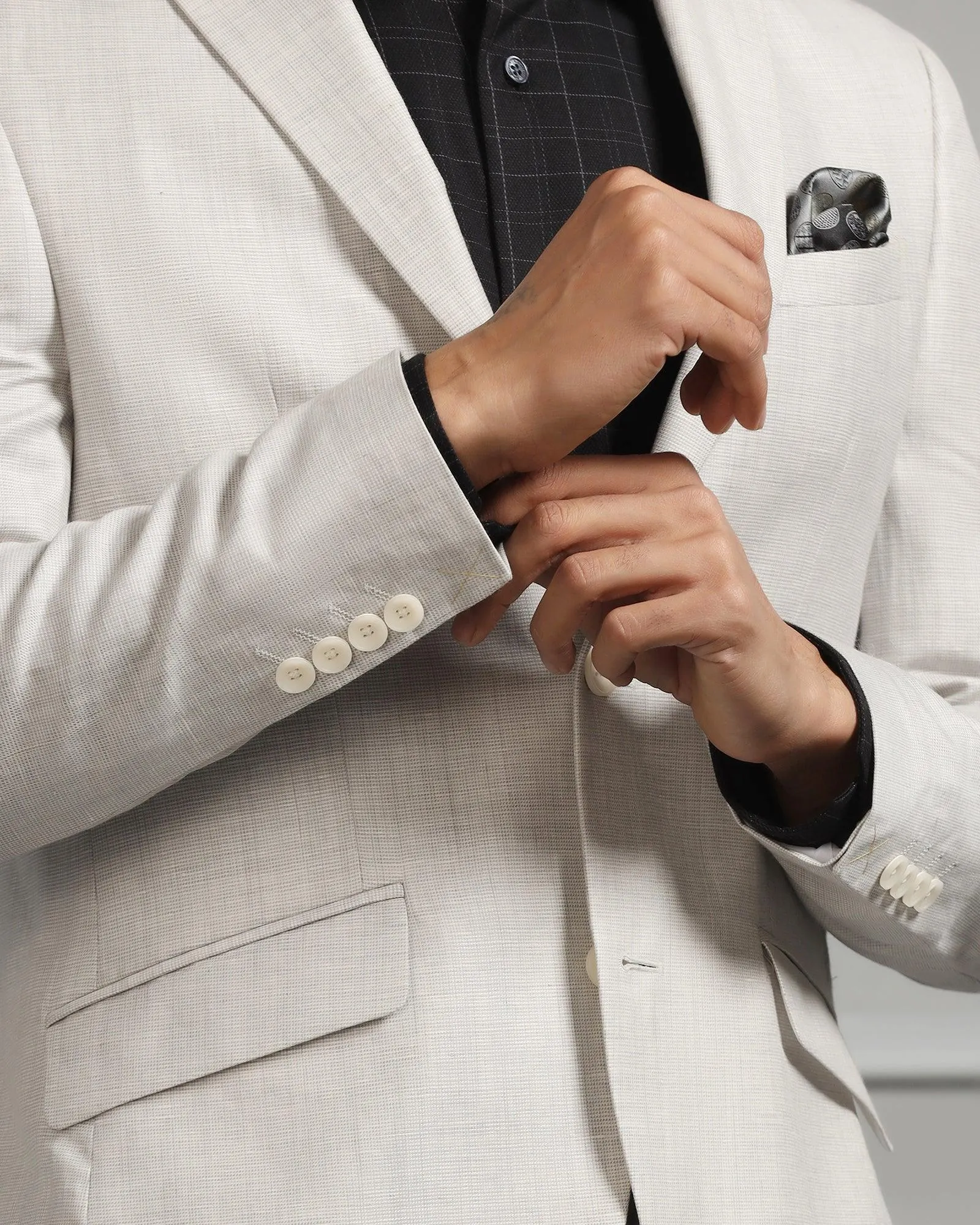 Anti Slip Cuffs Luxe Linen Formal Light Grey Textured Blazer - Amber