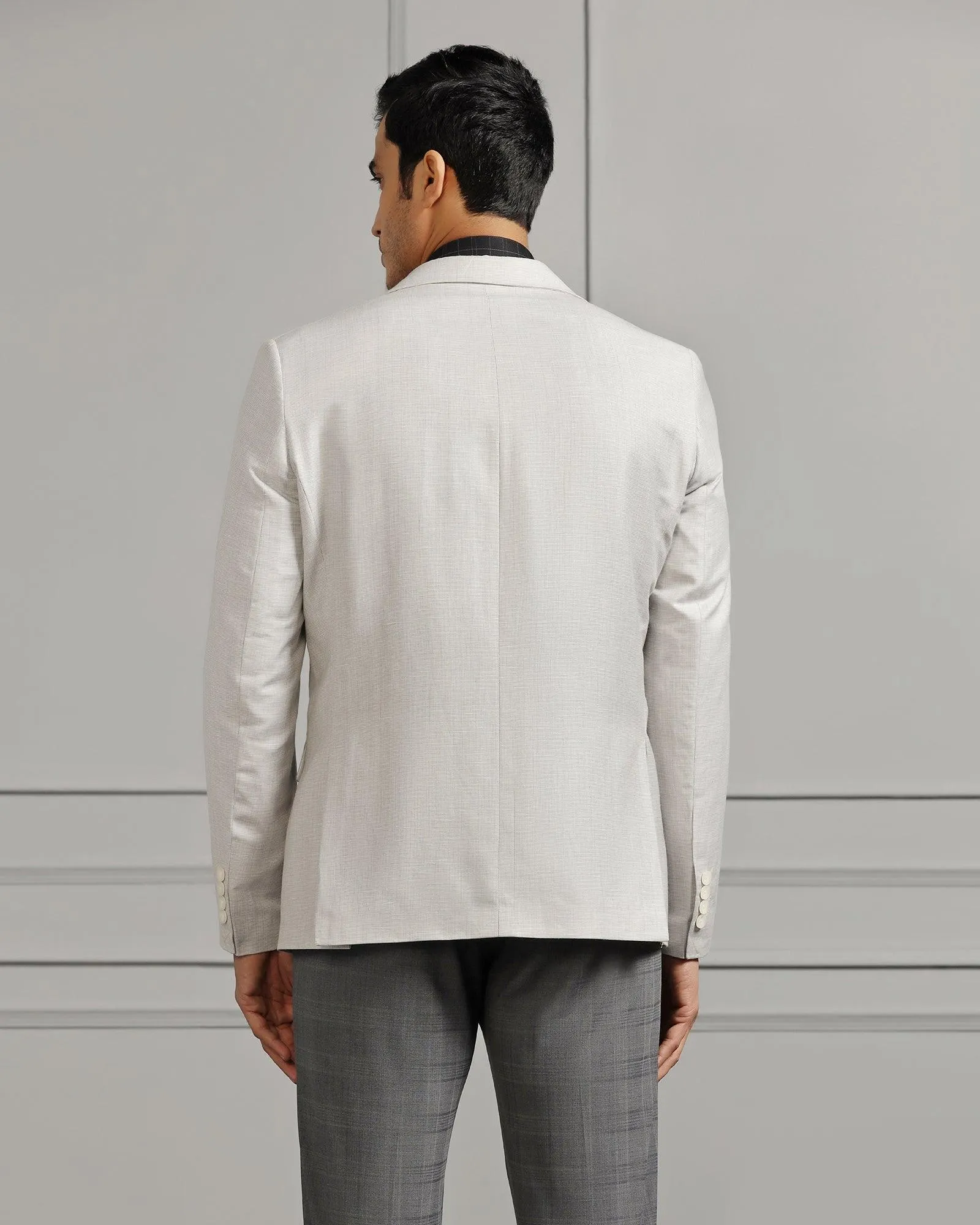 Luxe Linen Formal Light Grey Textured Blazer - Amber Durable Outer Shell