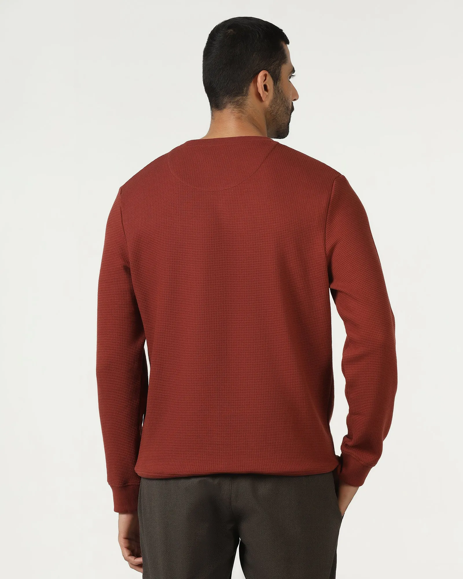 Casual Shirt Rust Crew Neck Textured Sweatshirt - Pan