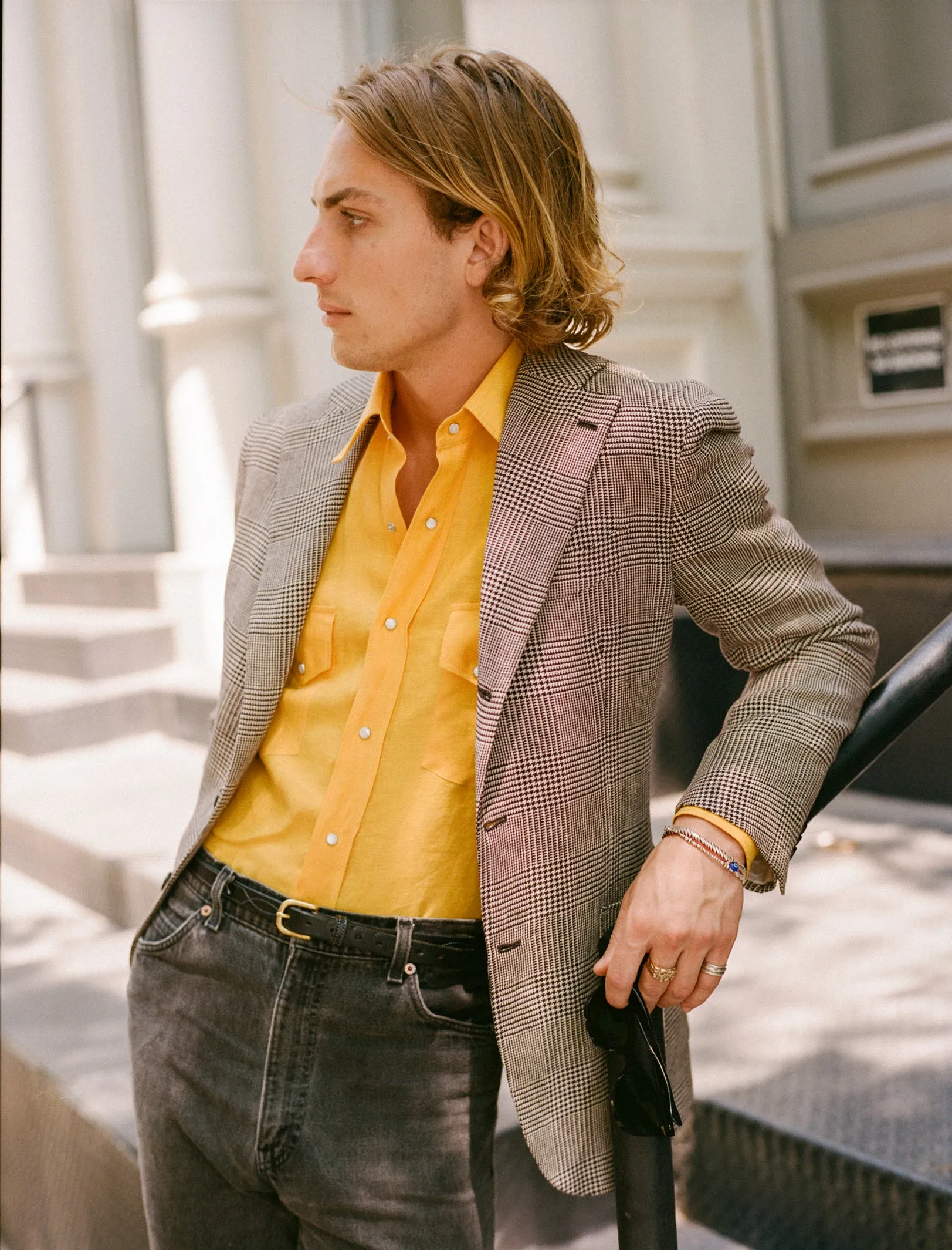 Reinforced Stress Points Adjustable Straps Yellow Linen Neapolitan Pearl Snap