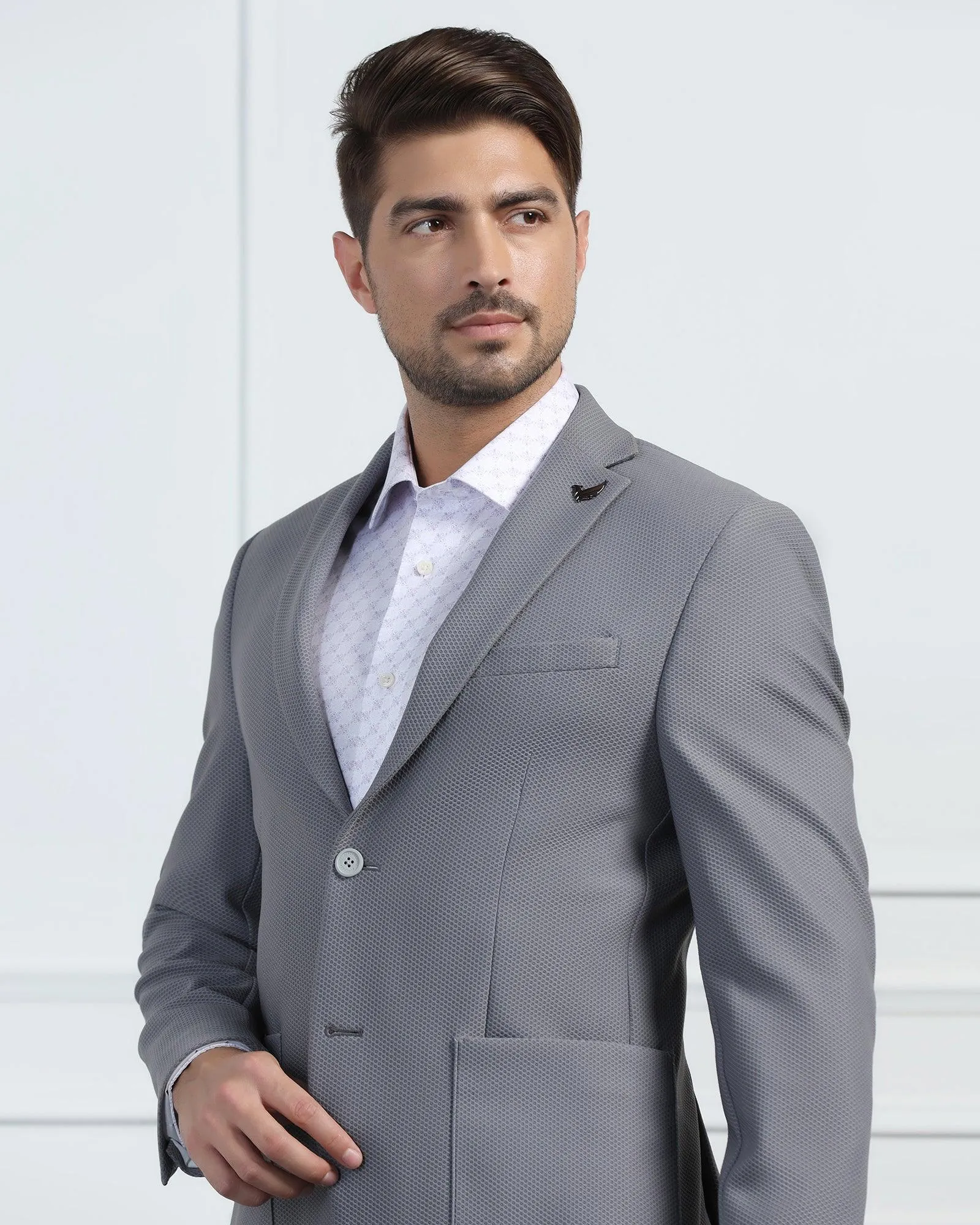 Hike Fit Four Way Stretch TechPro Formal Grey Textured Blazer - Renault