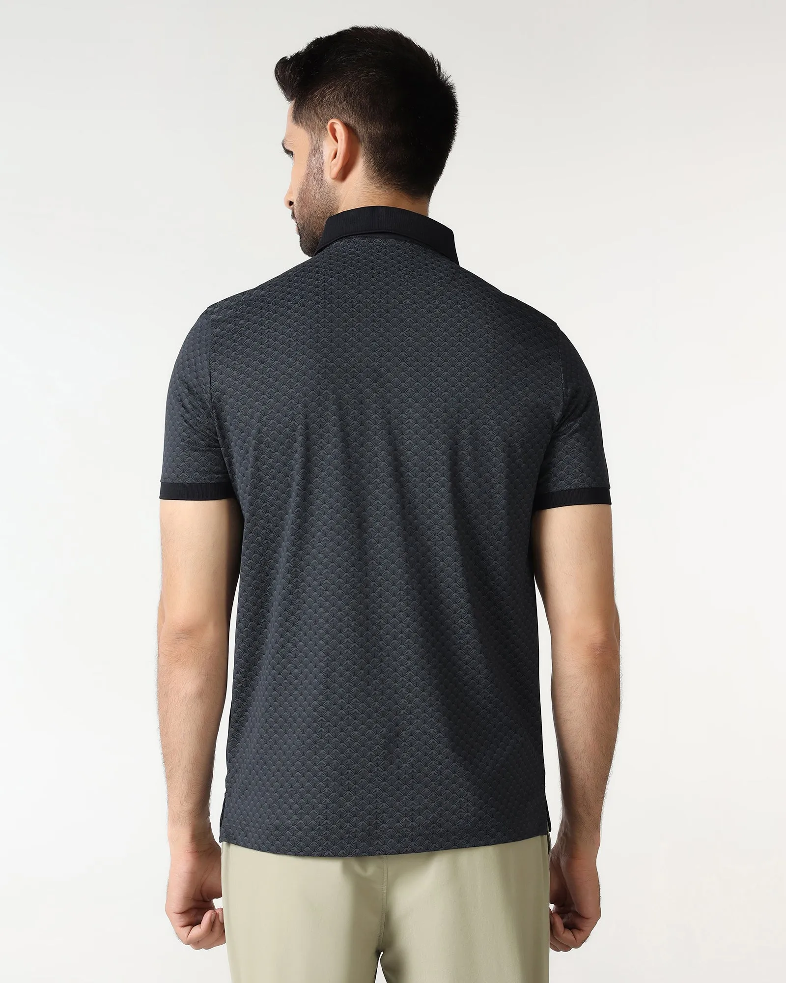 Charcoal Abstract Print Polo - Deco Office To Outing